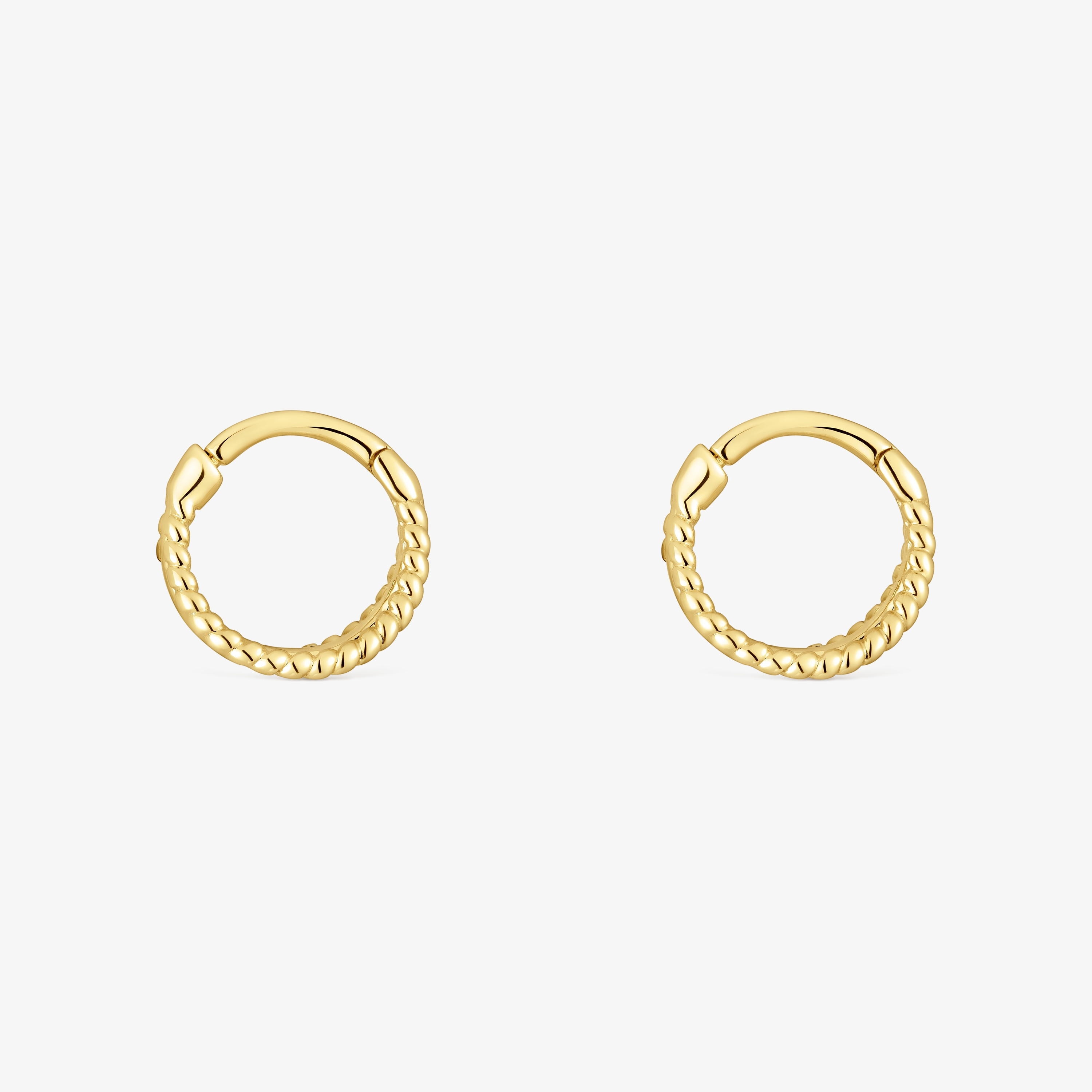 Short triple hoop Earrings with embossed 18K solid gold Basics