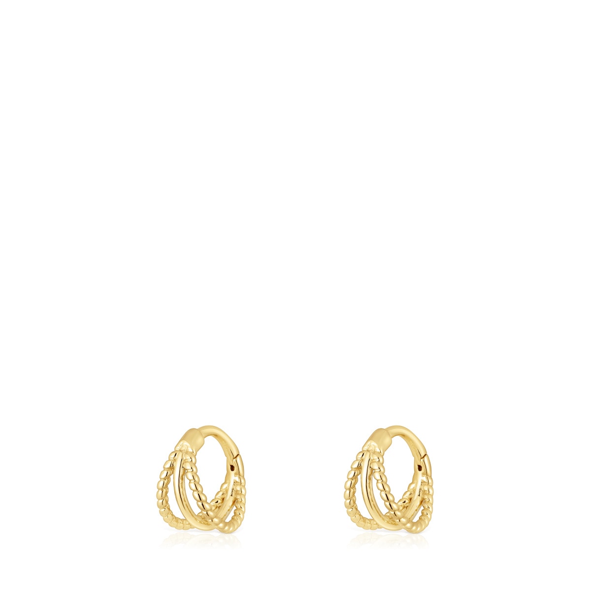 Pendientes de oro triple aro cortos con relieve Basics