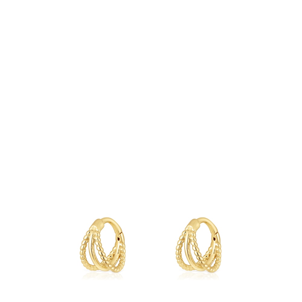 Short triple hoop Earrings with embossed gold Basics