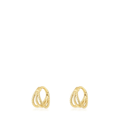 Short triple hoop Earrings with embossed gold Basics