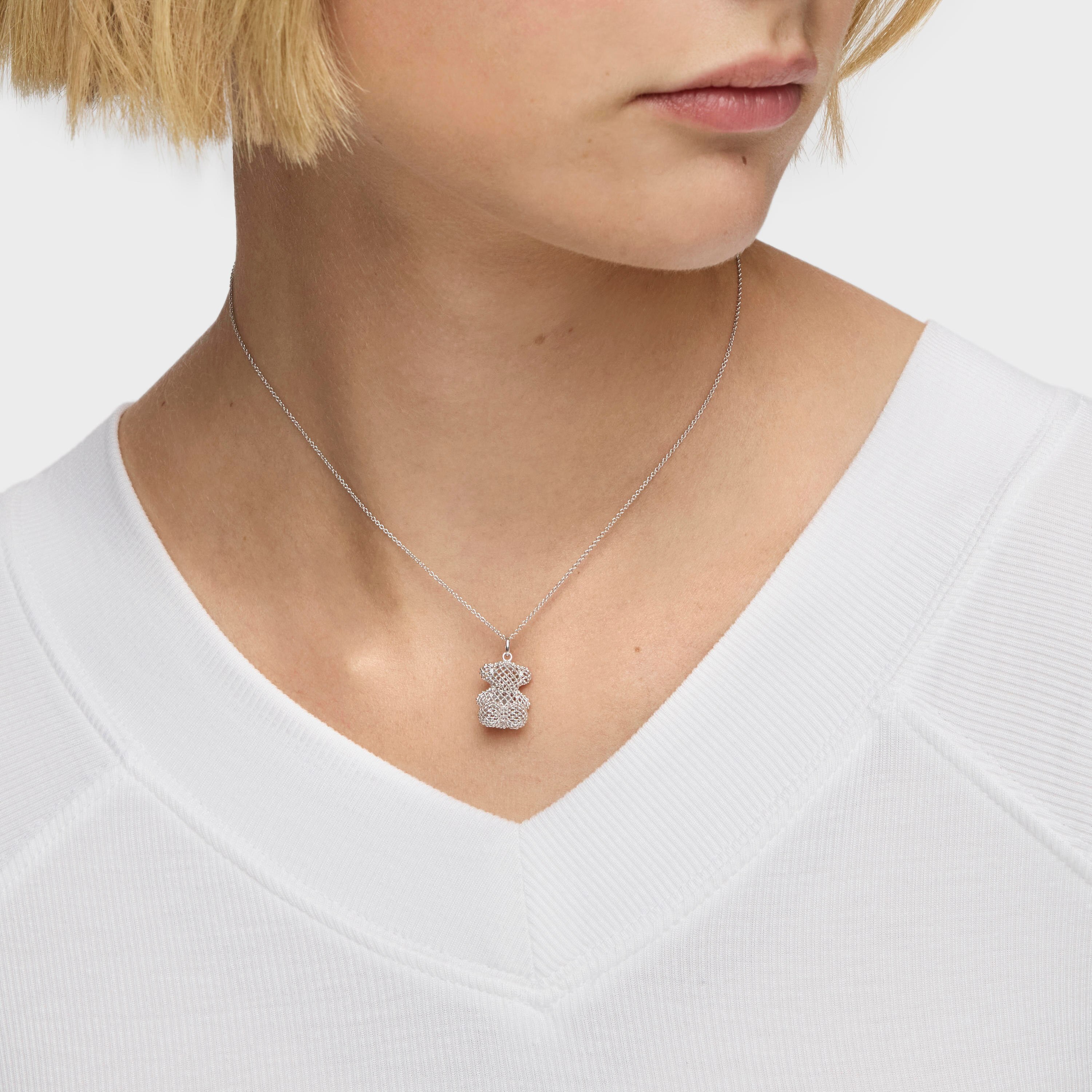 Medium texturized white gold bear Pendant Bold Bear