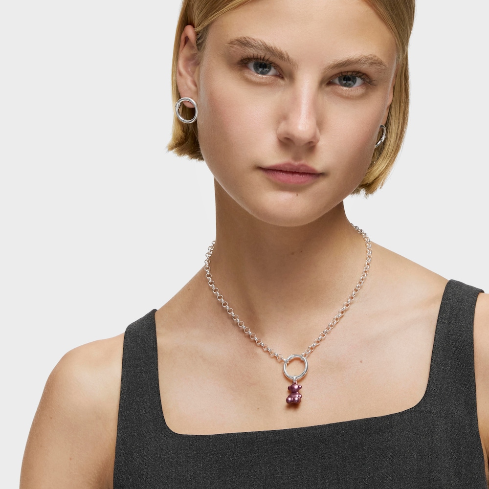 Colgante oso mediano de acero en color rosa claro Bold Bear