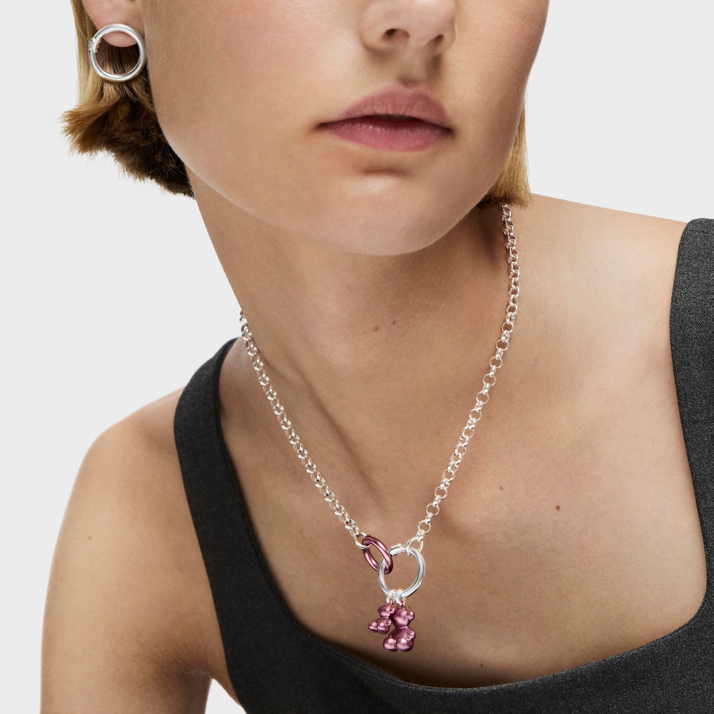 Colgante oso mediano de acero en color rosa claro Bold Bear