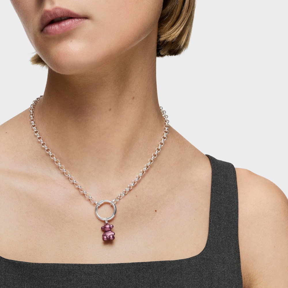 Colgante oso mediano de acero en color rosa claro Bold Bear