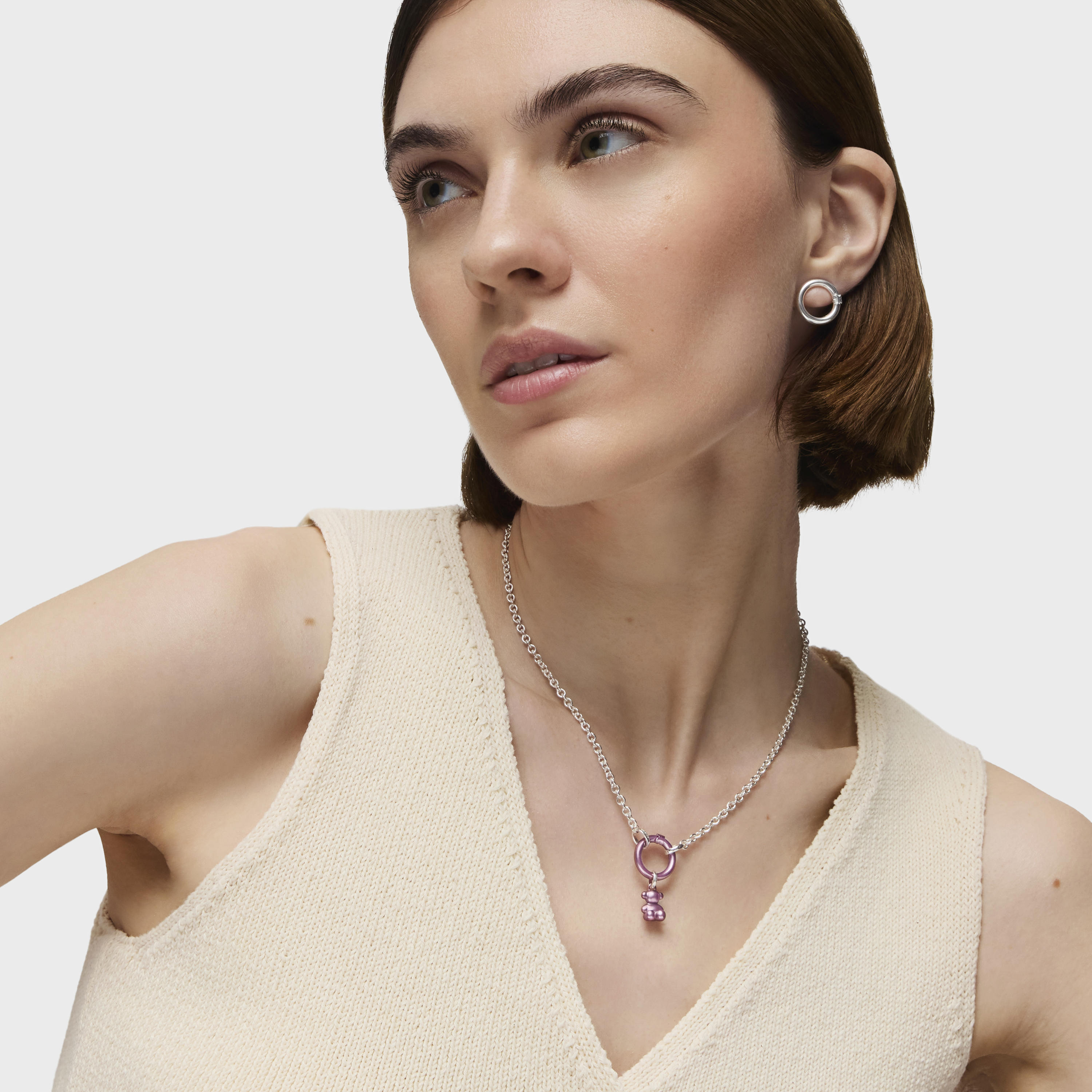 Small pale-pink-colored steel bear Pendant Bold Bear