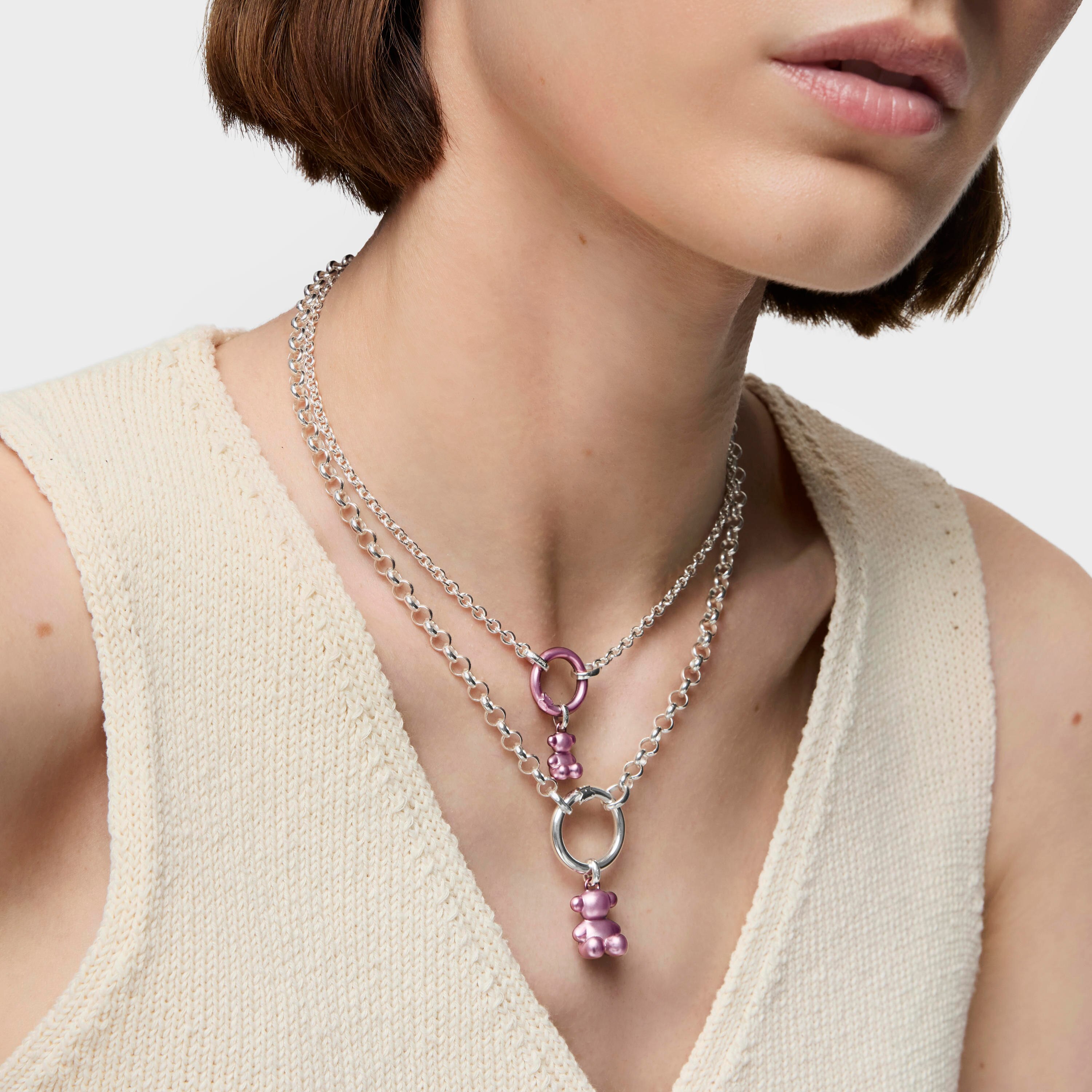 Small pale-pink-colored steel bear Pendant Bold Bear