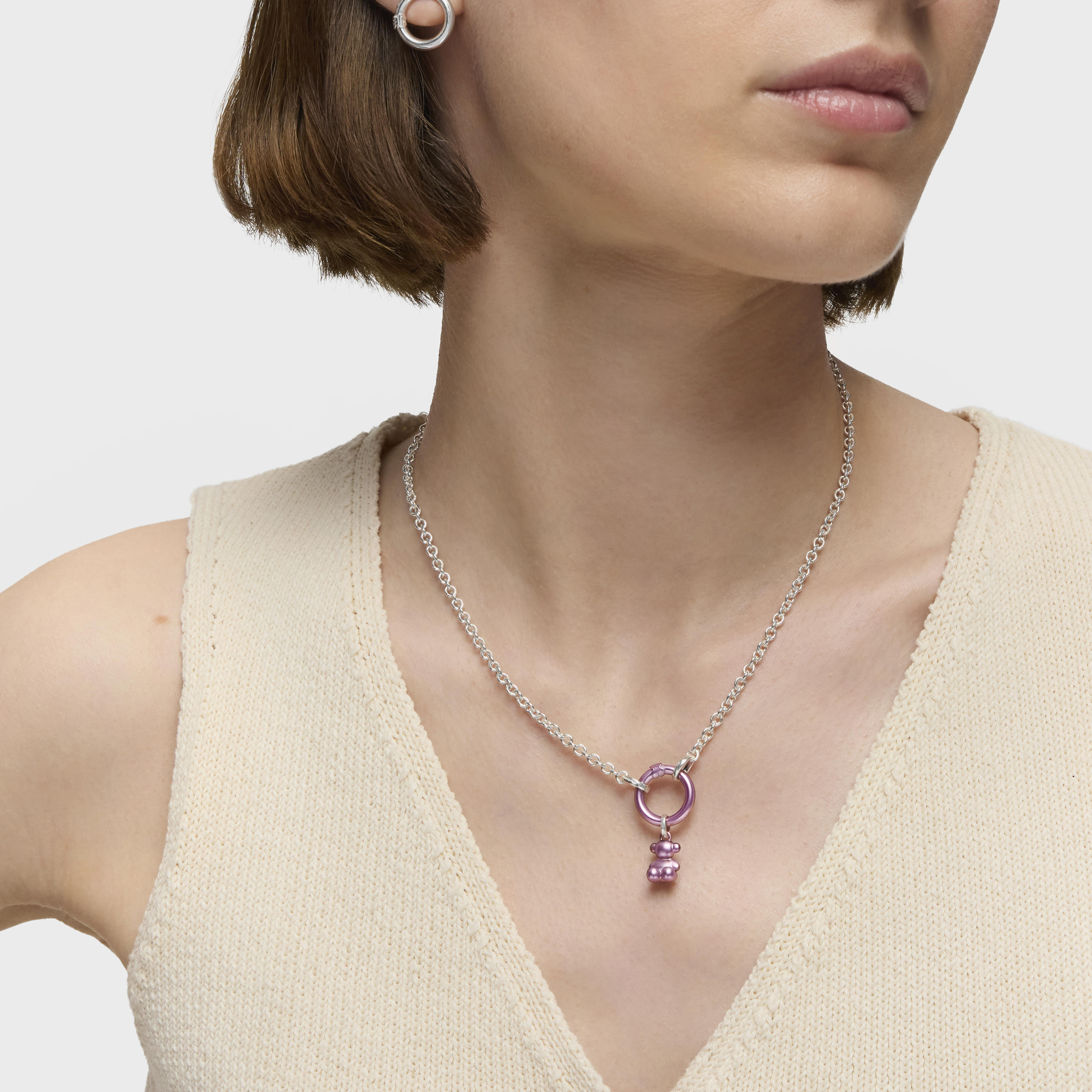 Small pale-pink-colored steel bear Pendant Bold Bear