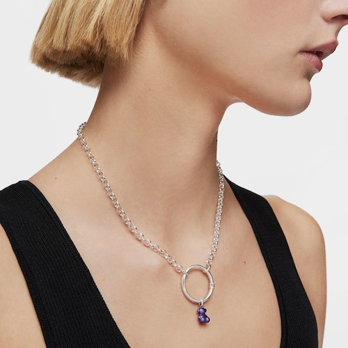 Small dark-lilac-colored steel bear Pendant Bold Bear