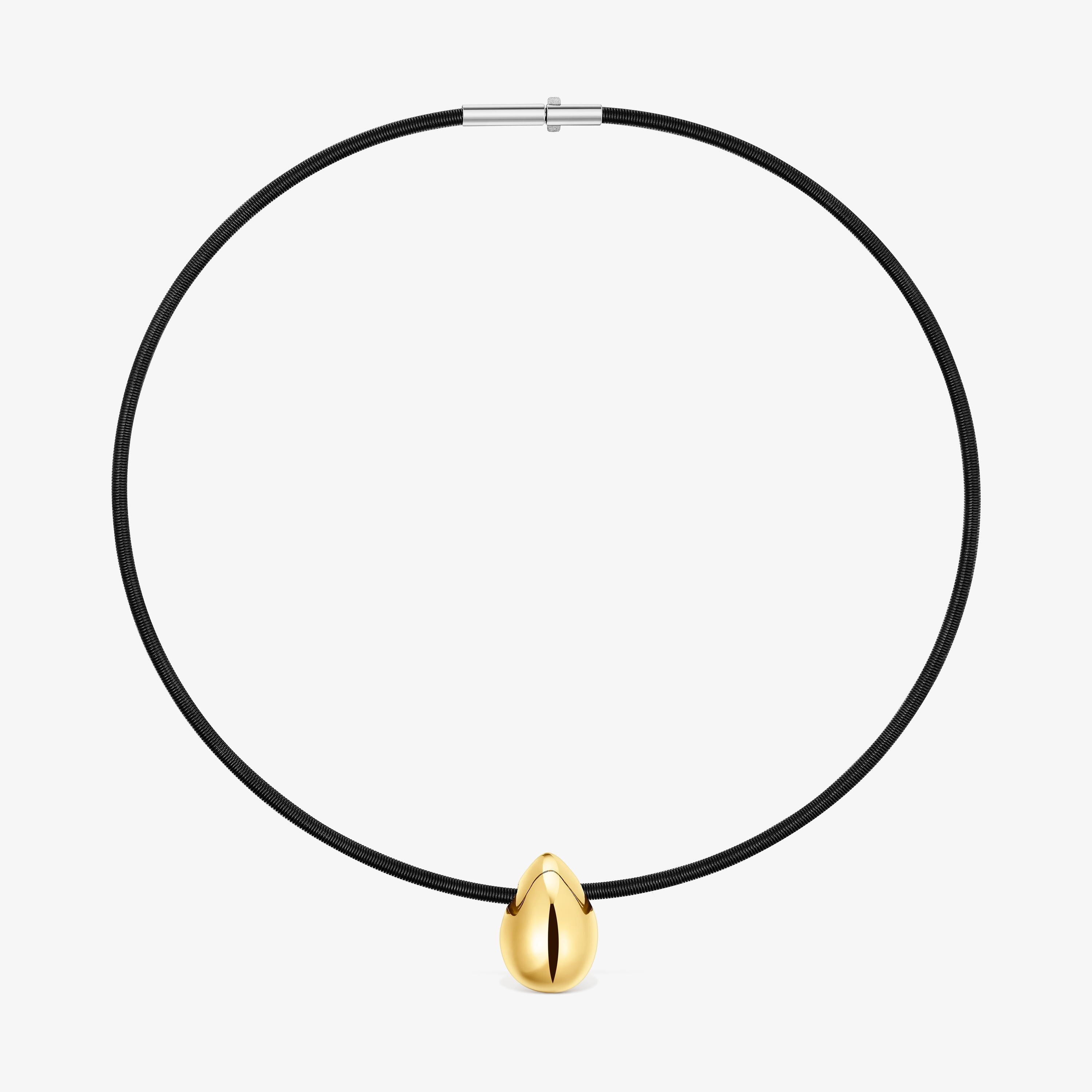 Short 18K solid gold and black IP steel Necklace with teardrop motif Mesh Tube