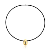 Collar corto de oro y acero IP negro motivo lagrima Mesh Tube