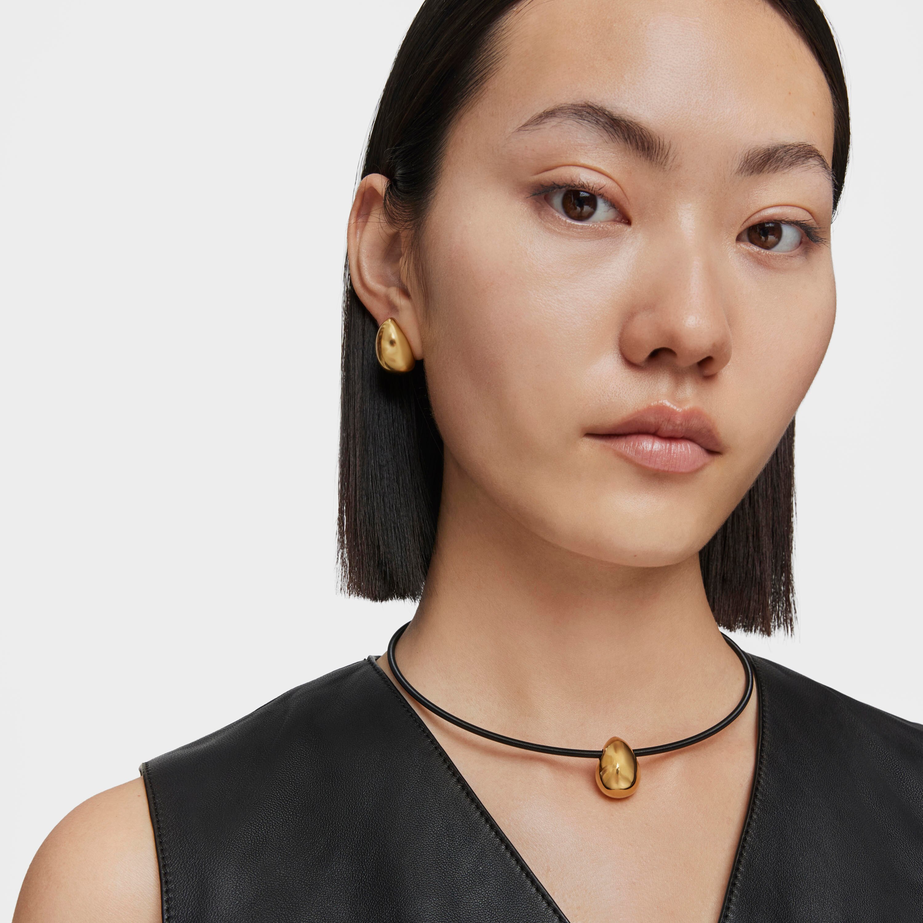 Short gold and black IP steel Necklace with teardrop motif Mesh Tube