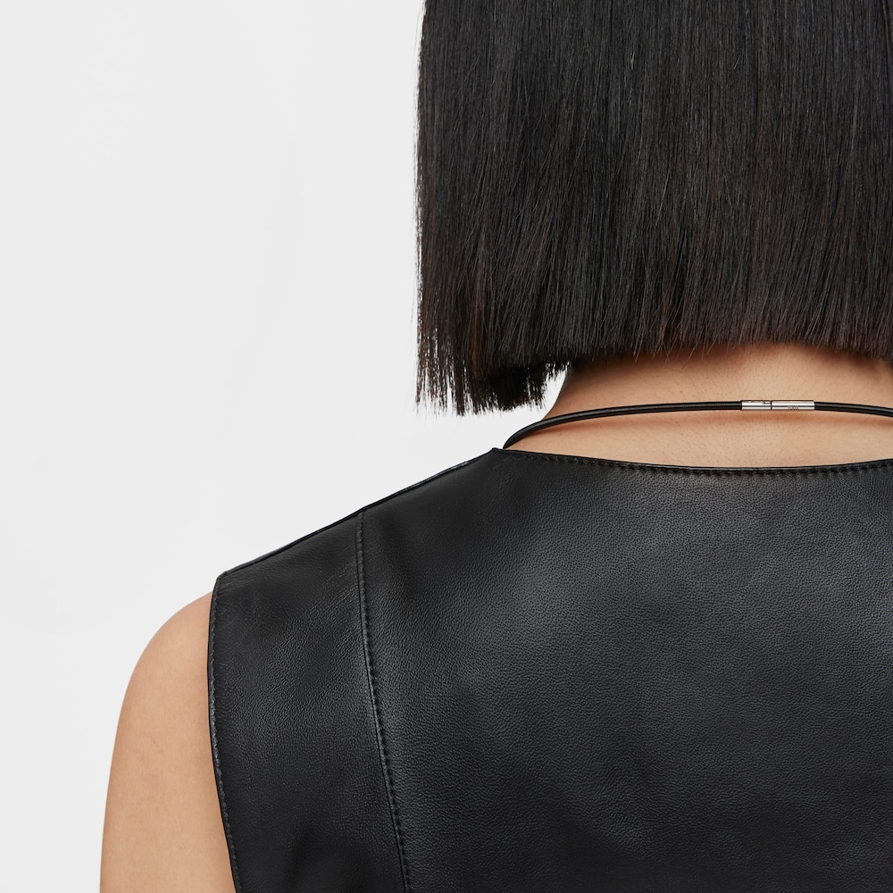 Collar corto de oro y acero IP negro motivo lagrima Mesh Tube image number 4