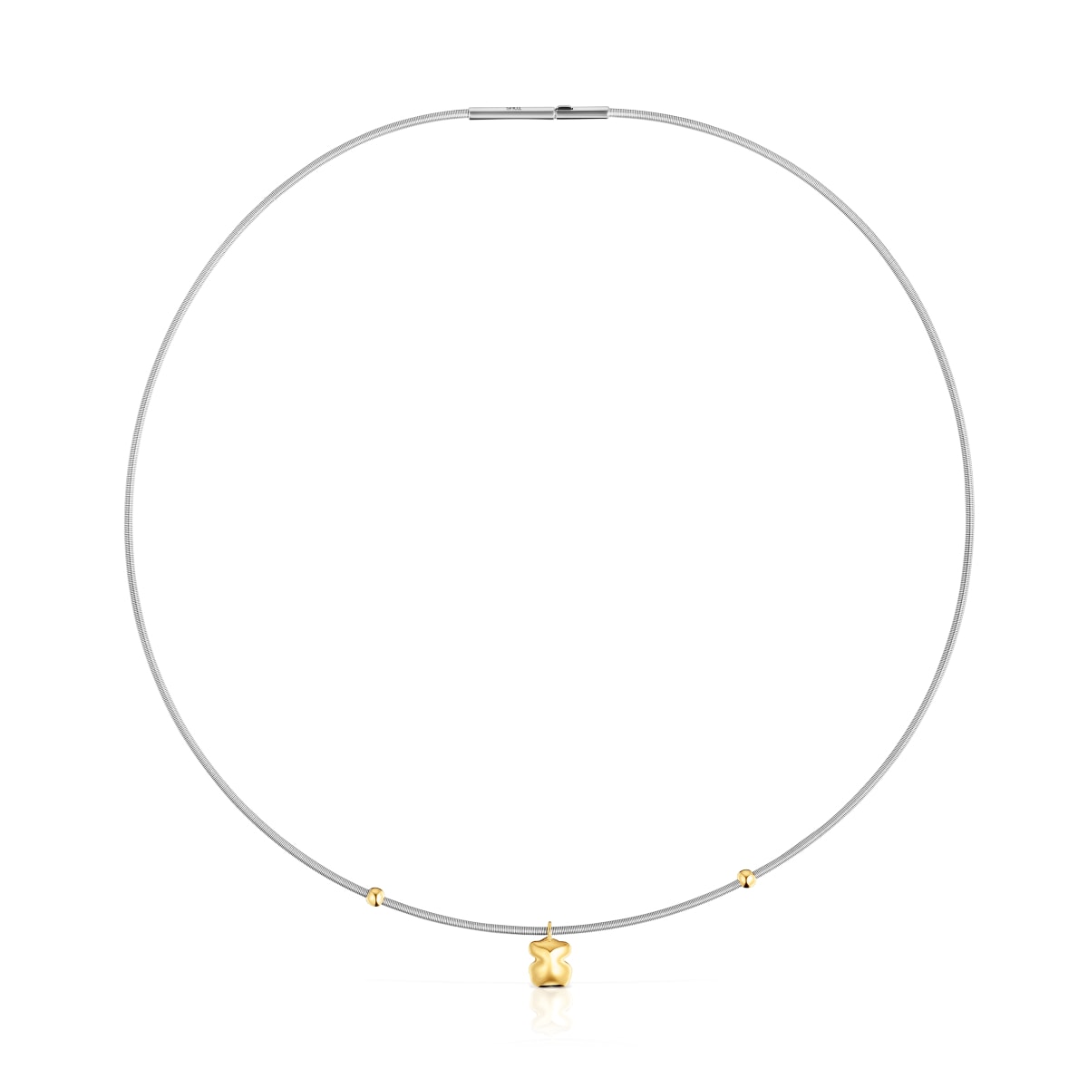 Short gold and steel Necklace with bear motif Mesh Tube