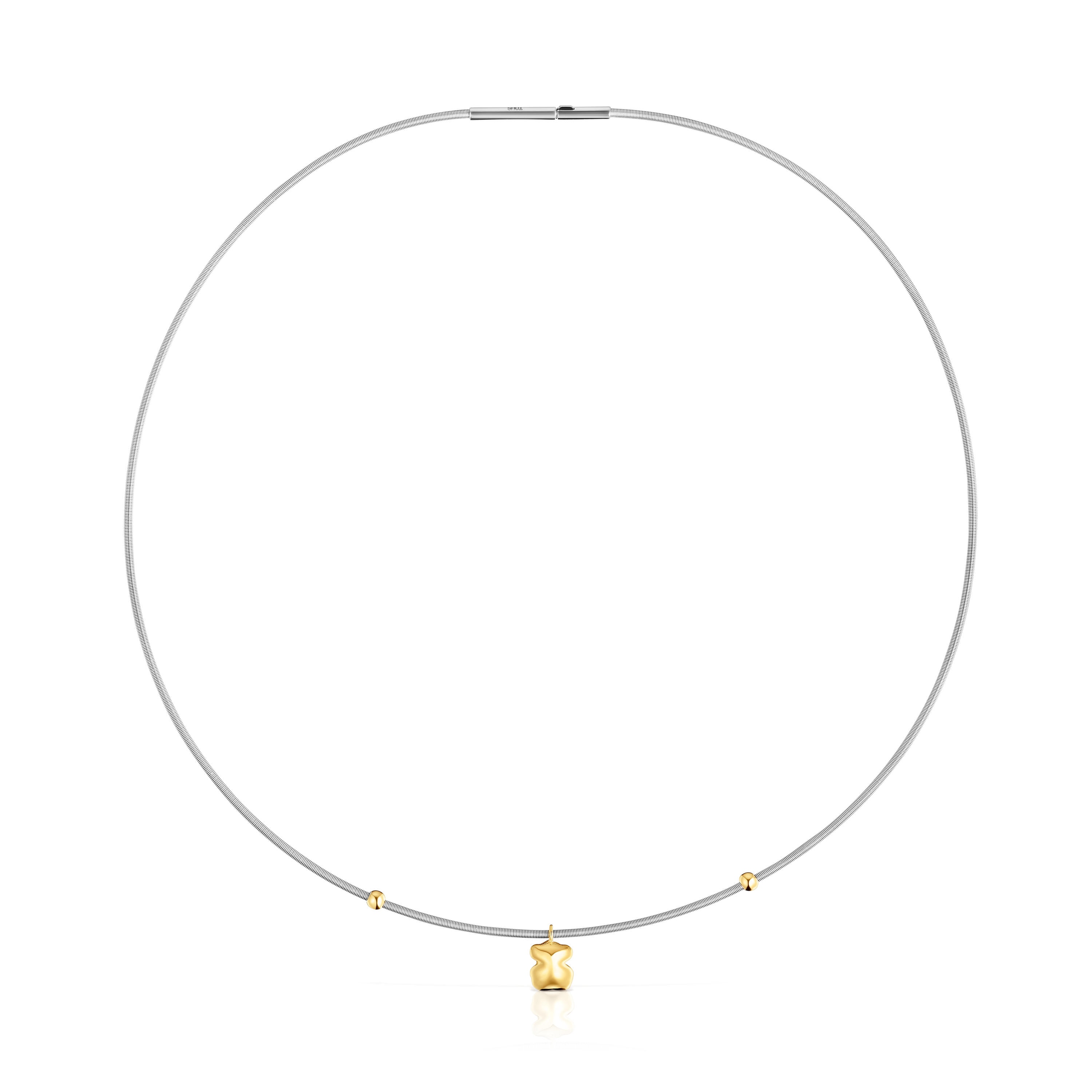 Collar corto de oro y acero motivo oso Mesh Tube