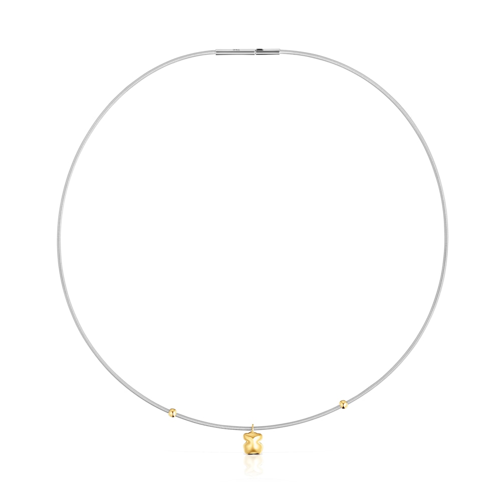 Collar corto de oro y acero motivo oso Mesh Tube image number 0