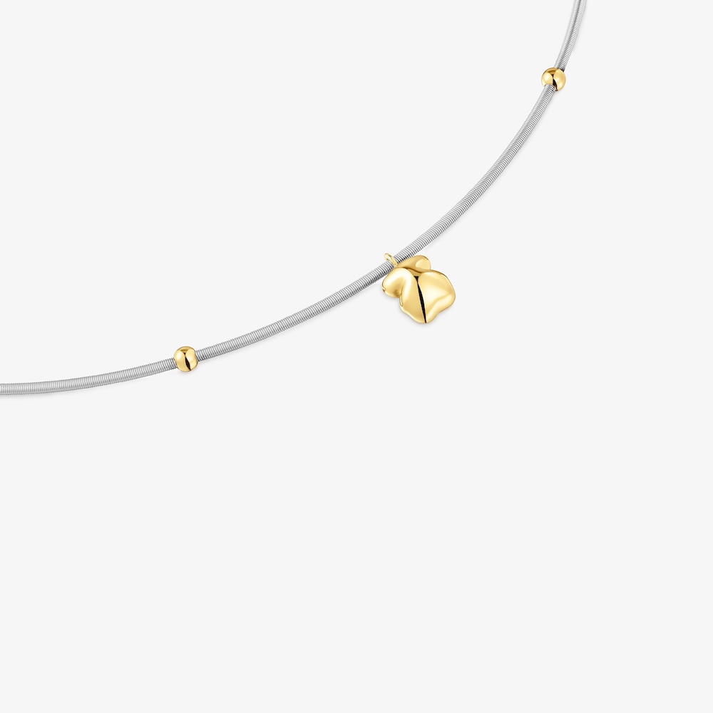 Kr&oacute;tki naszyjnik ze złota i stali z motywem misia Mesh Tube