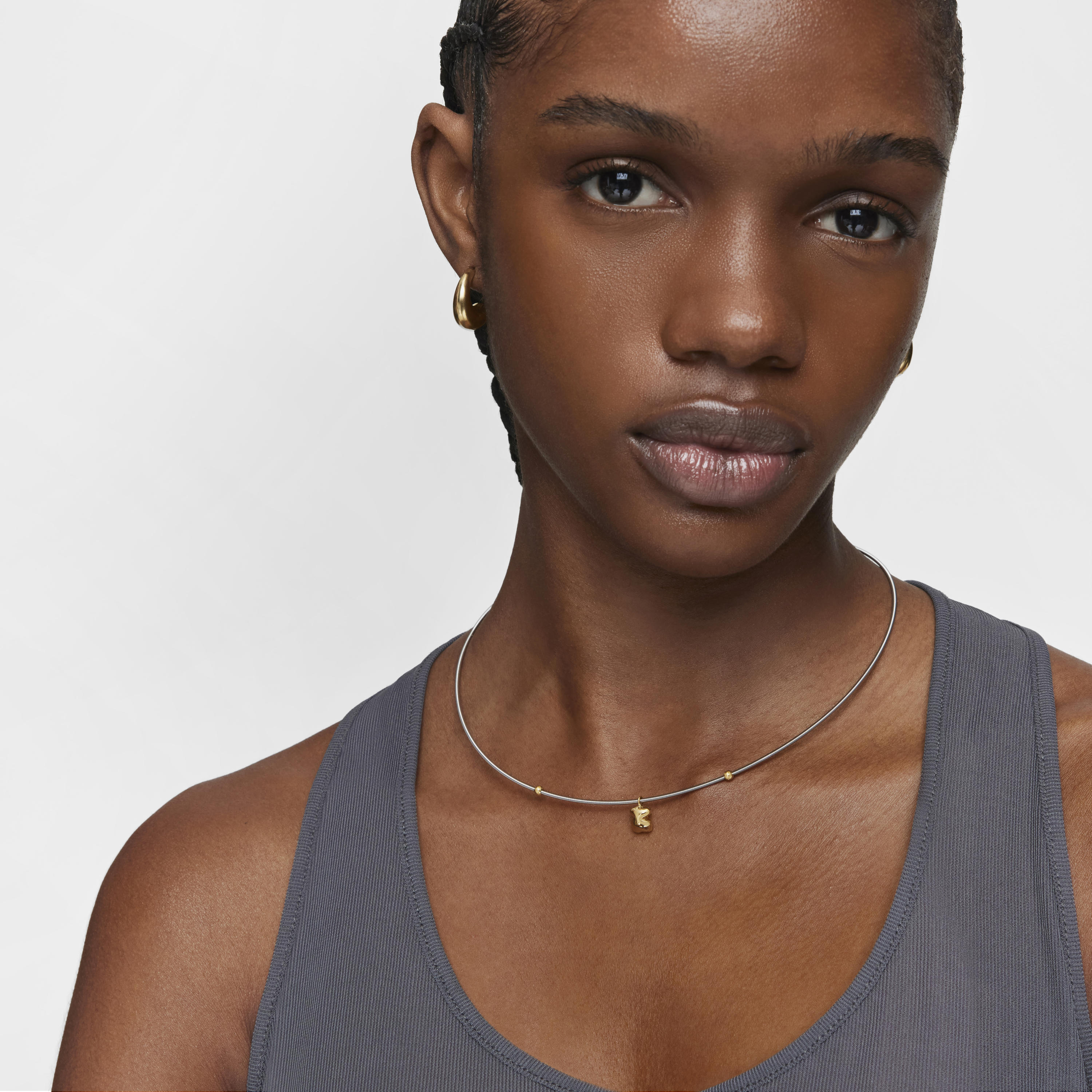 Short 18K solid gold and steel Necklace with bear motif Mesh Tube