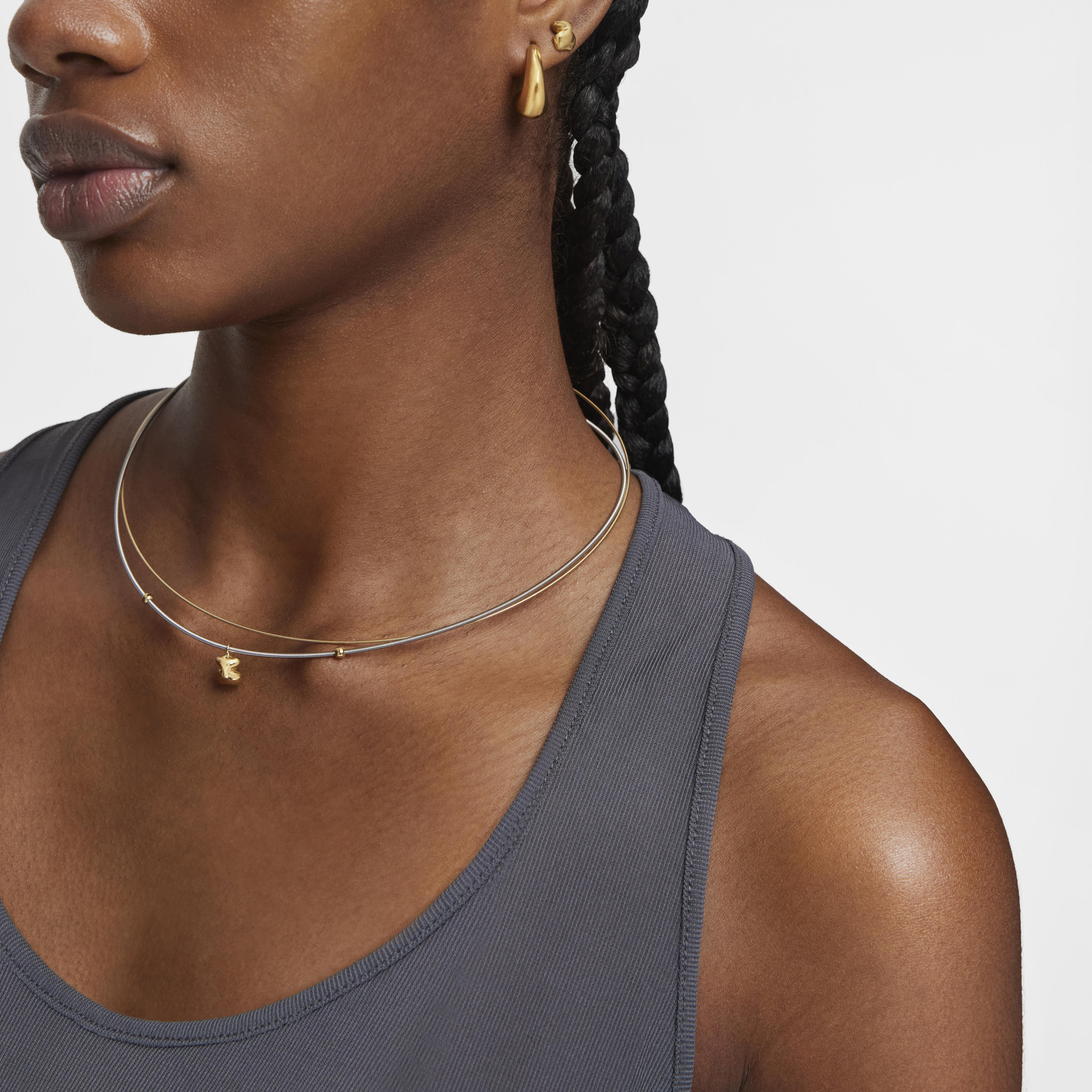 Short 18K solid gold and steel Necklace with bear motif Mesh Tube