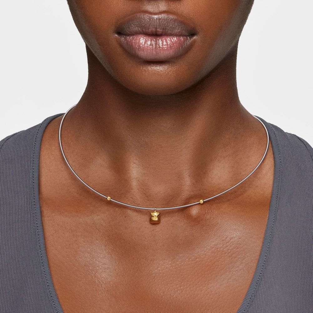 Kr&oacute;tki naszyjnik ze złota i stali z motywem misia Mesh Tube