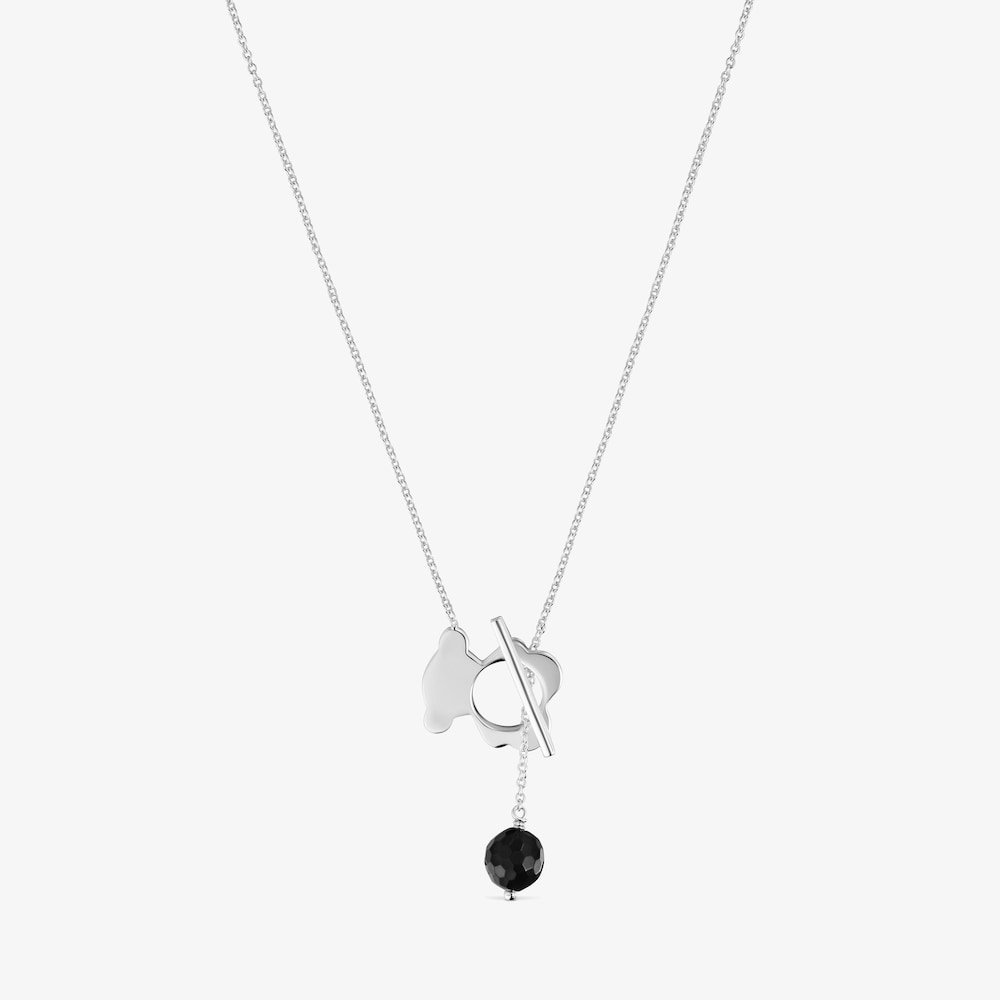 Short silver and onyx bear Necklace I-Bear