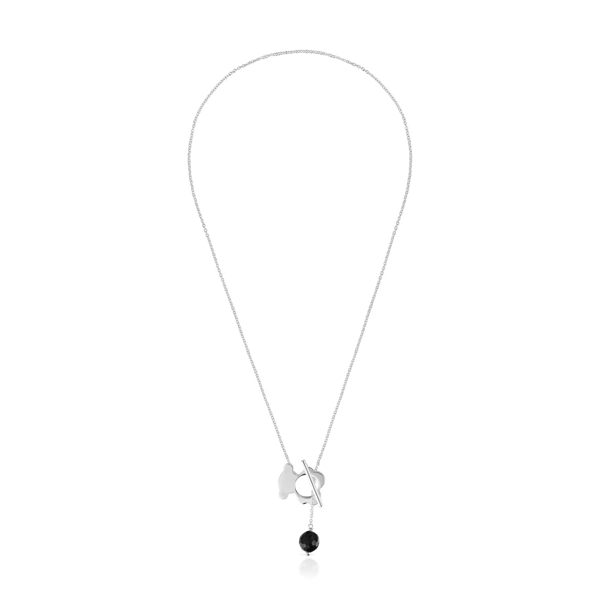 Short silver and onyx bear Necklace I-Bear