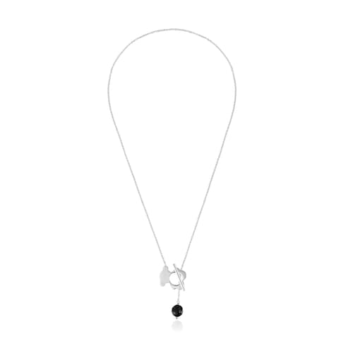 Collar corto oso de plata y ónix I-Bear
