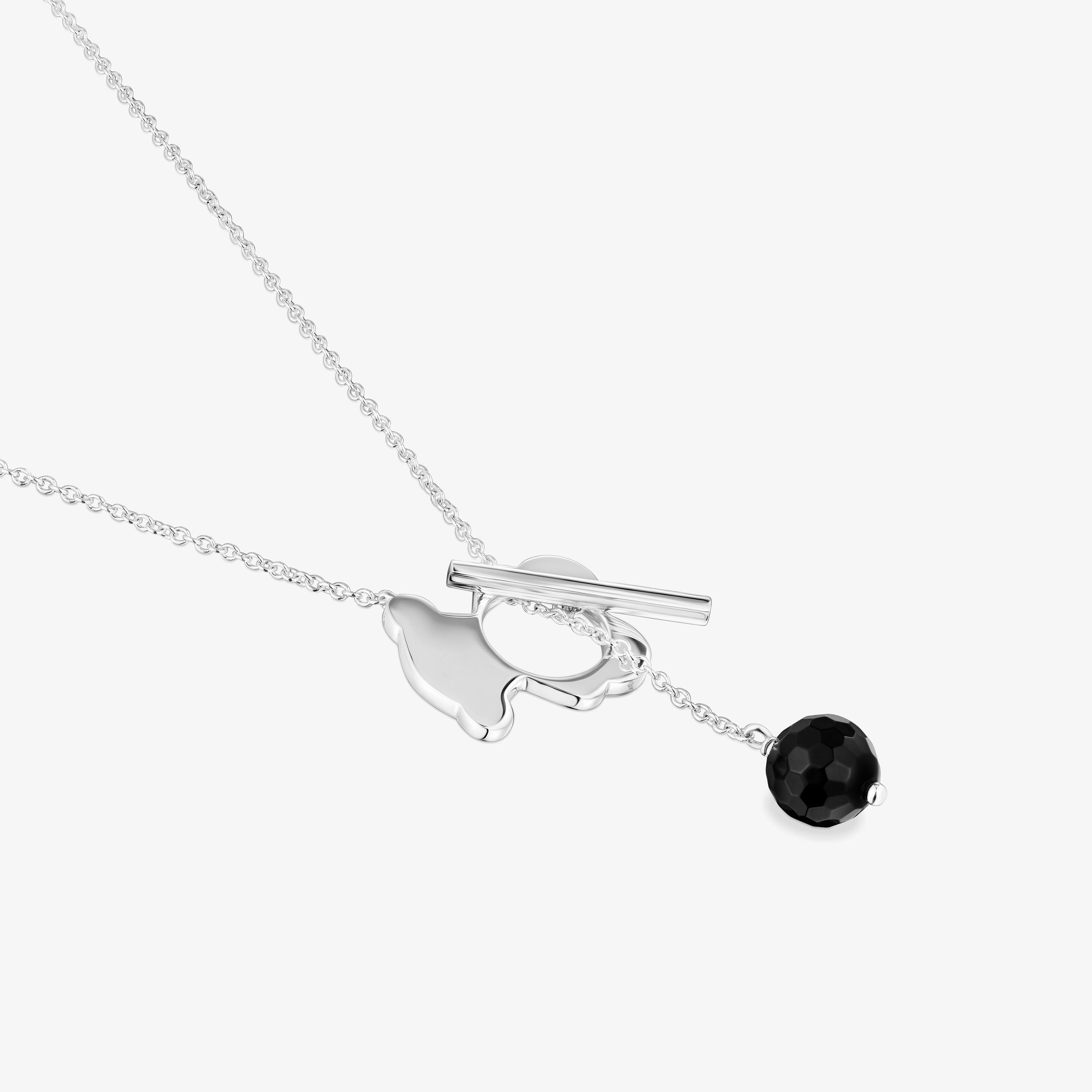 Short silver and onyx bear Necklace I-Bear