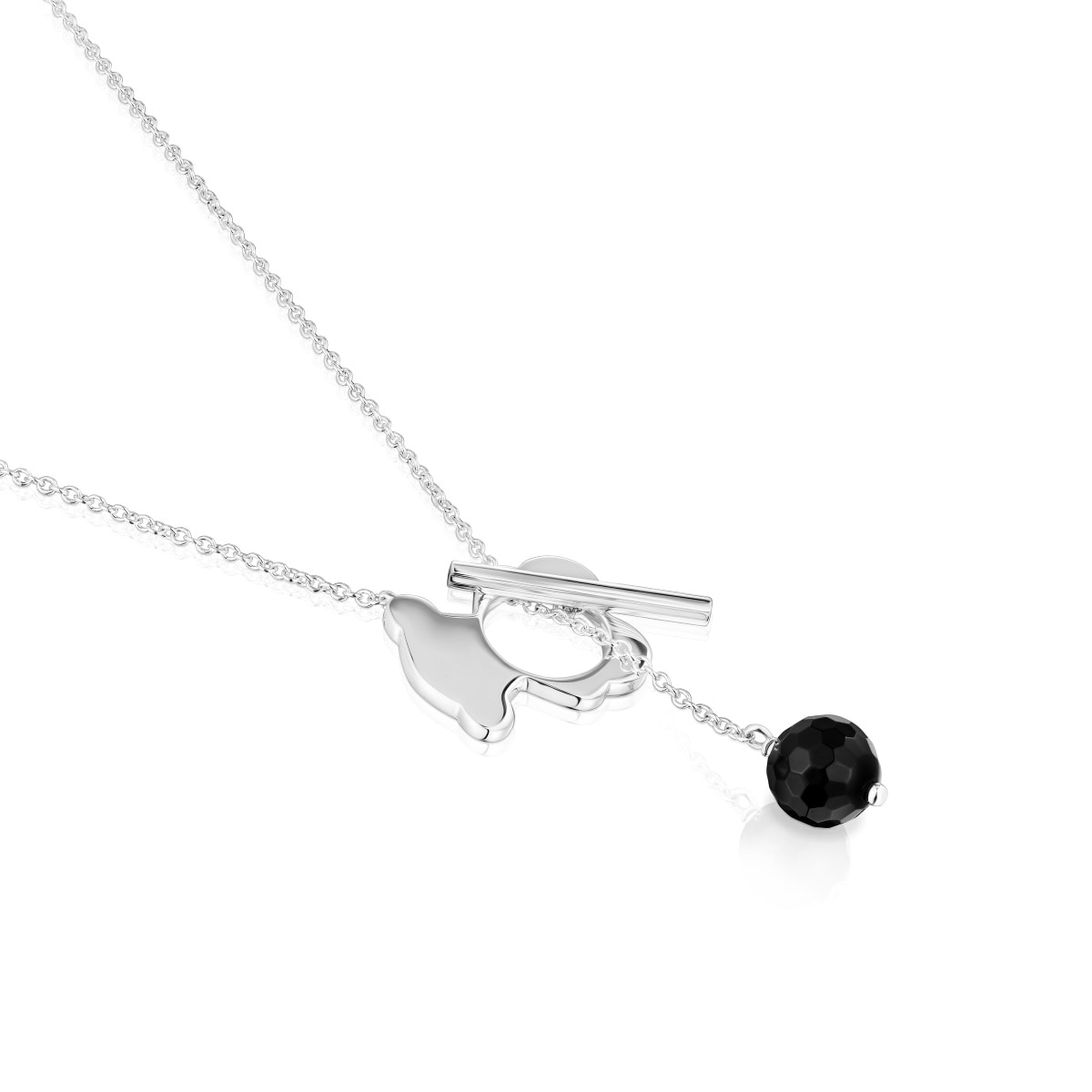 Short silver and onyx bear Necklace I-Bear
