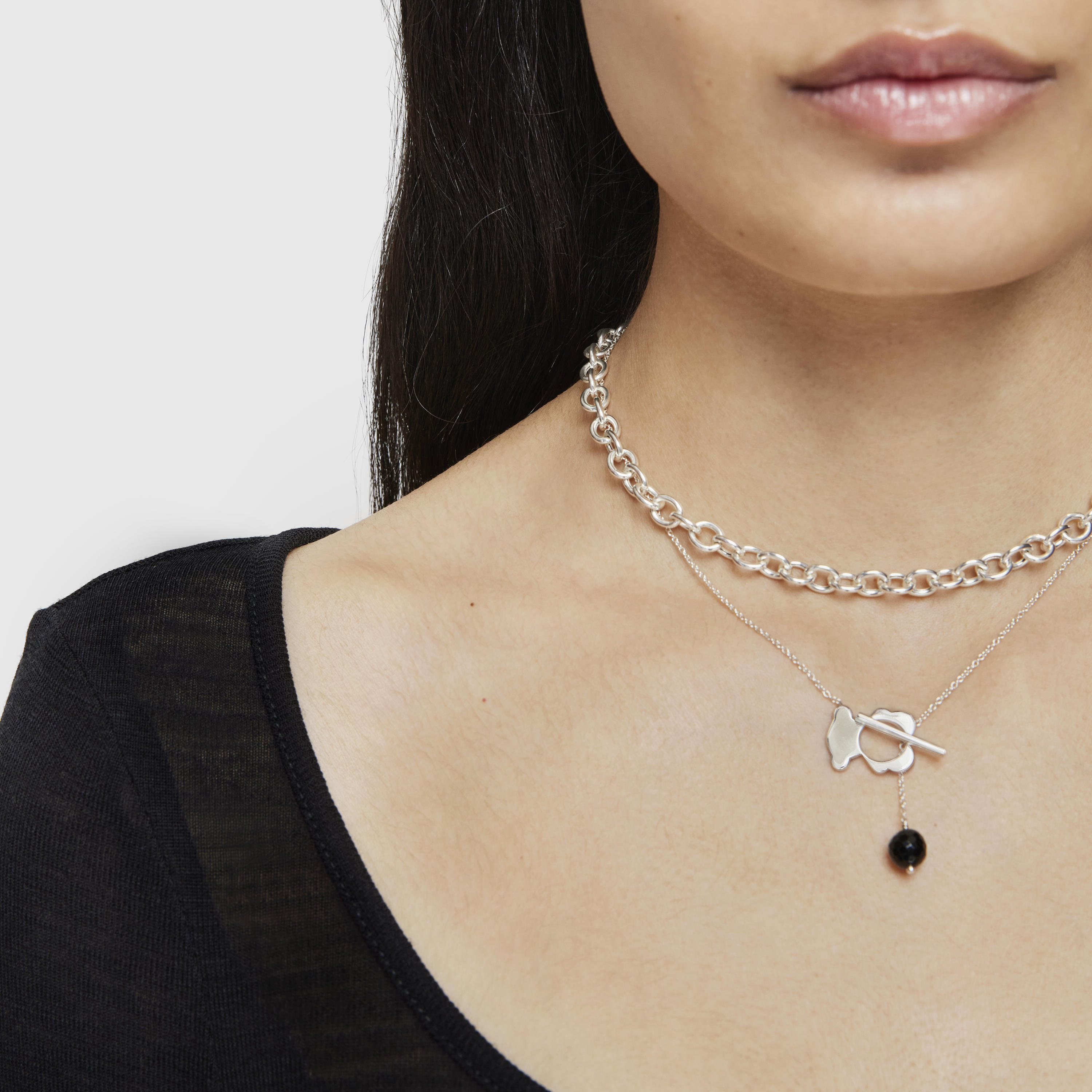 Short silver and onyx bear Necklace I-Bear