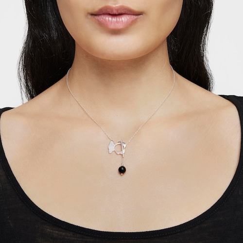 Collar corto oso de plata y ónix I-Bear