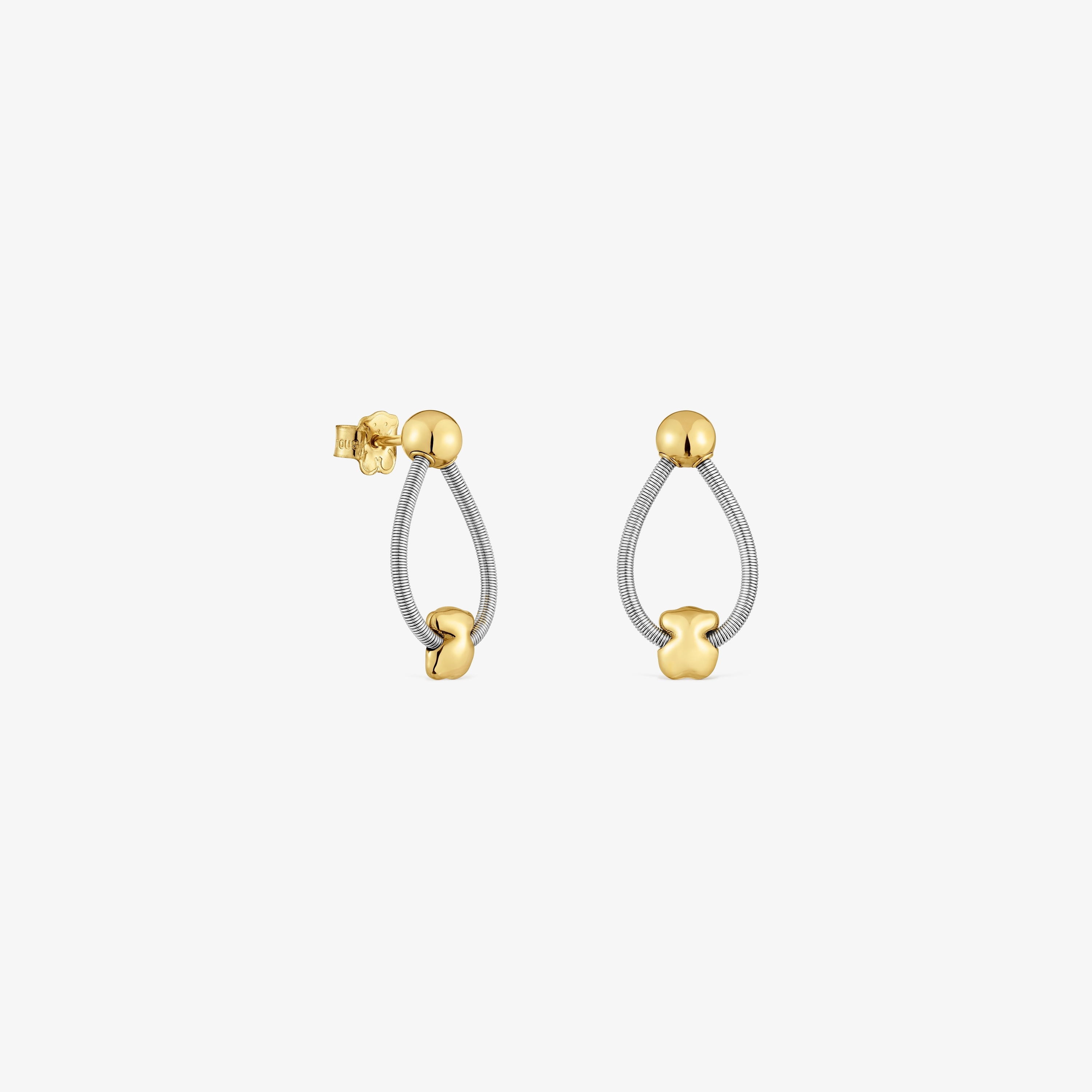 Short 18K solid gold and steel Earrings Mesh Tube