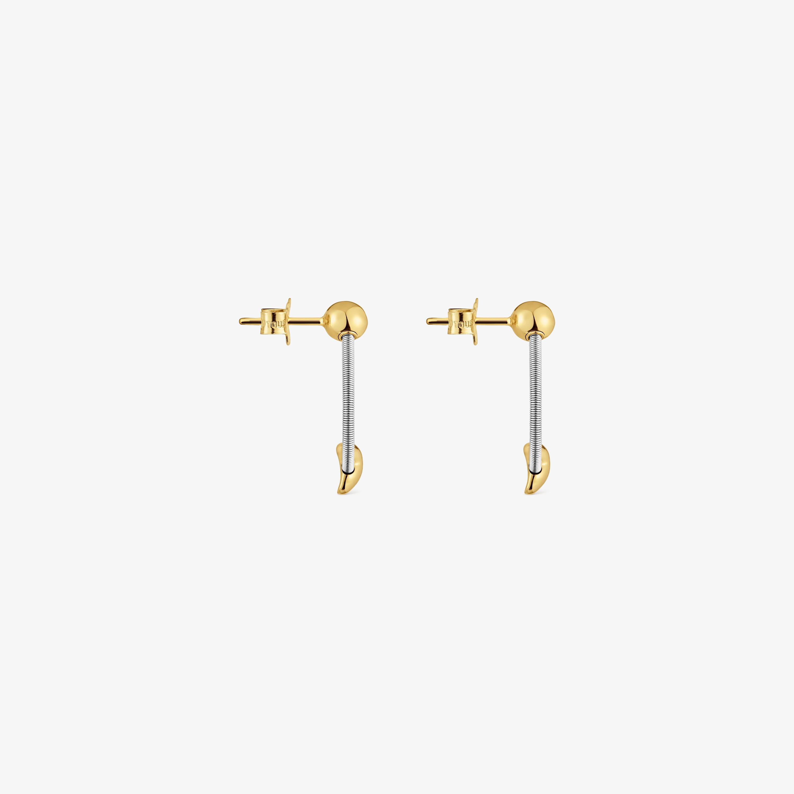 Short 18K solid gold and steel Earrings Mesh Tube