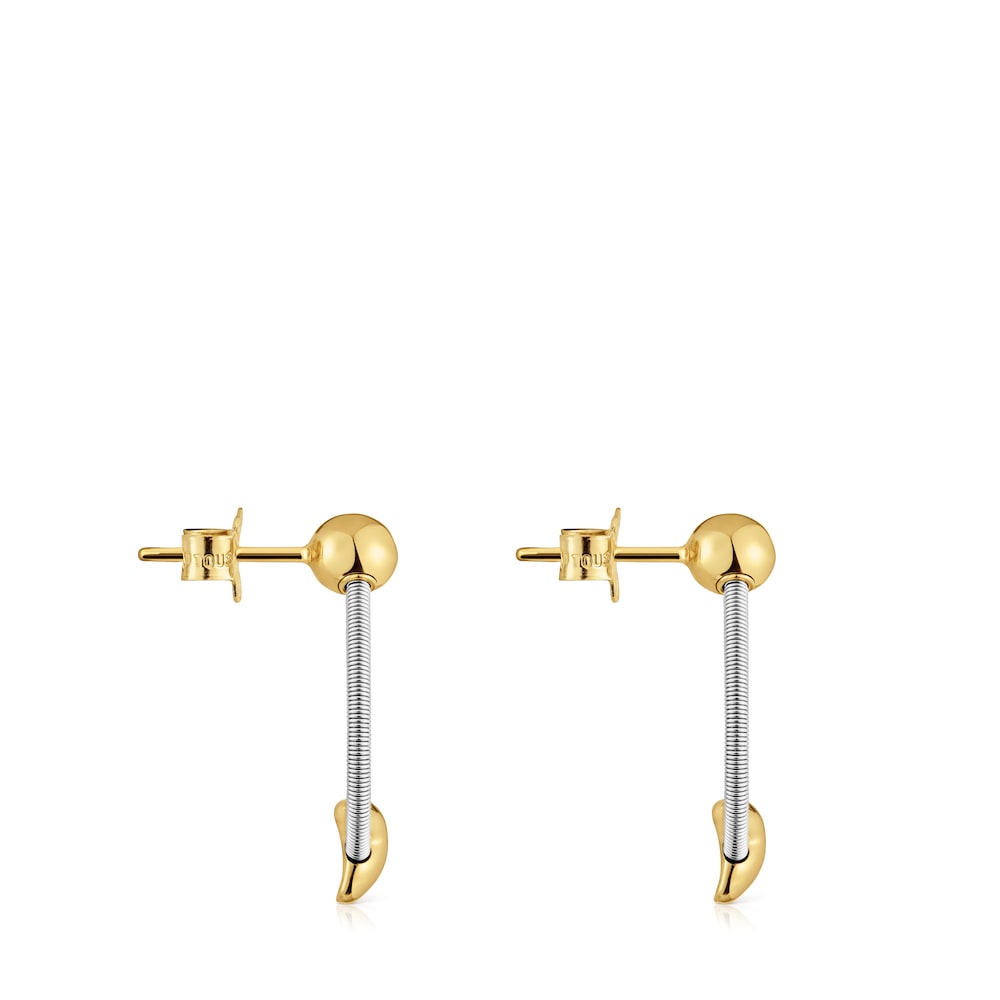 Short gold and steel Earrings Mesh Tube image number 1