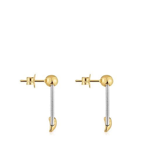 Short gold and steel Earrings Mesh Tube