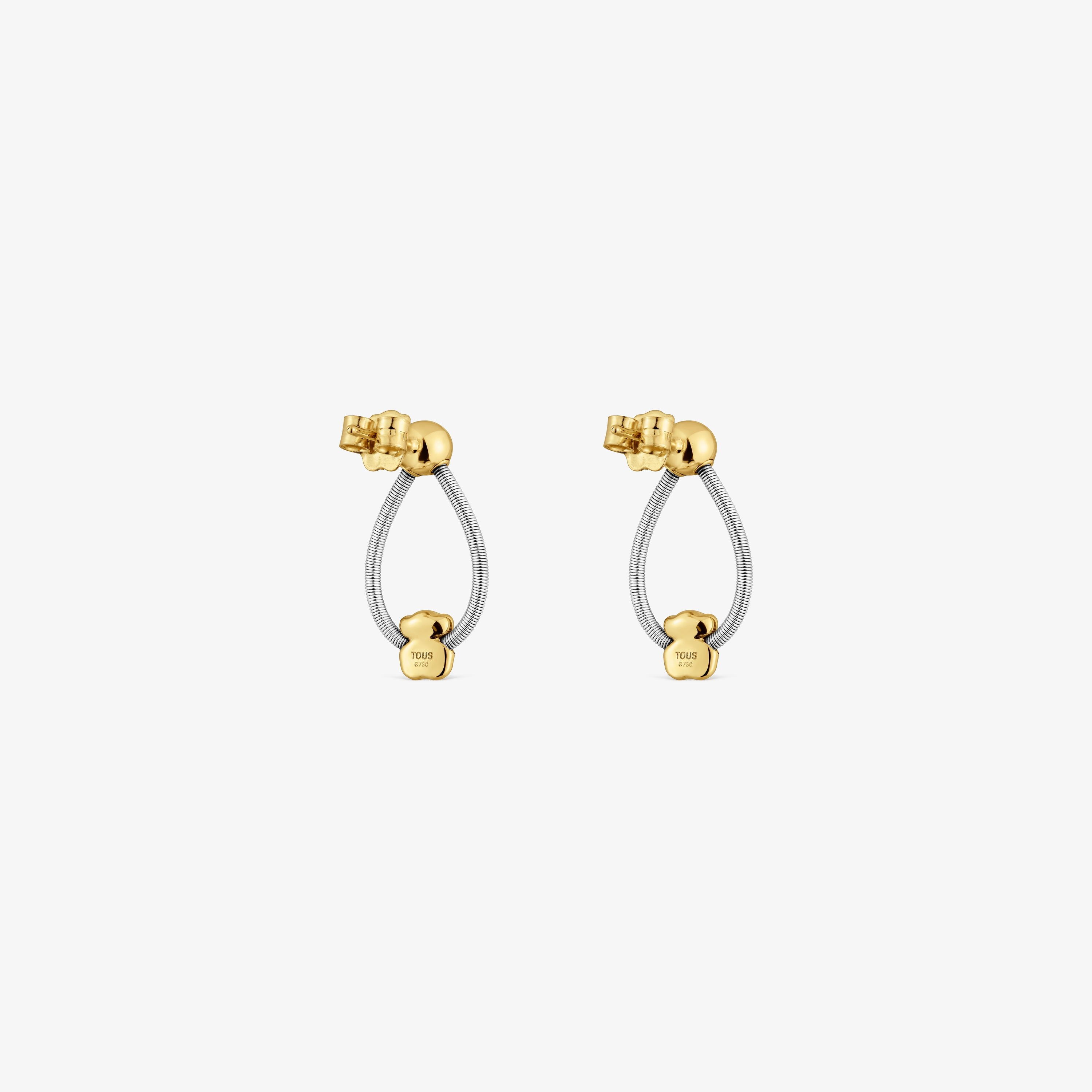 Short 18K solid gold and steel Earrings Mesh Tube