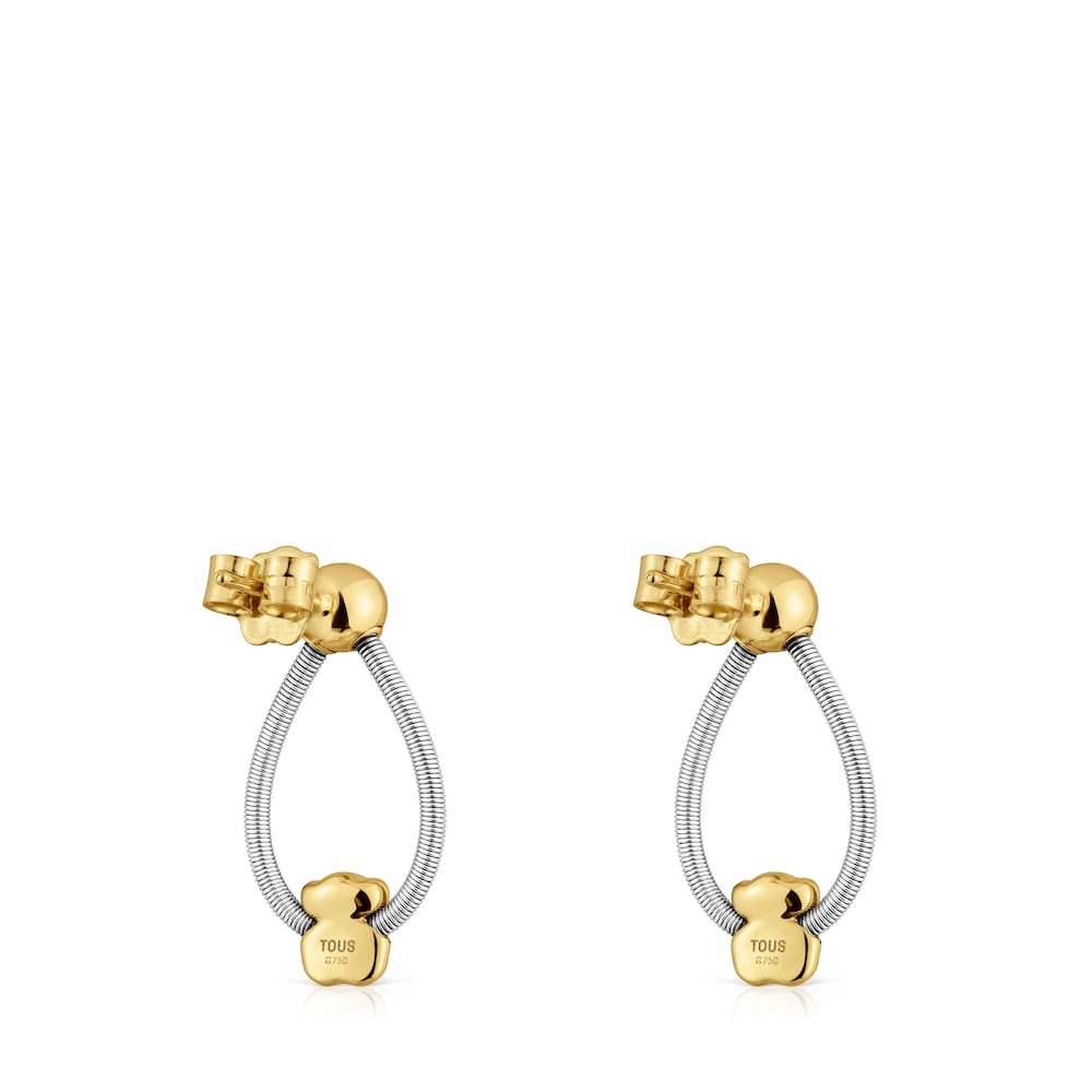 Short gold and steel Earrings Mesh Tube image number 2