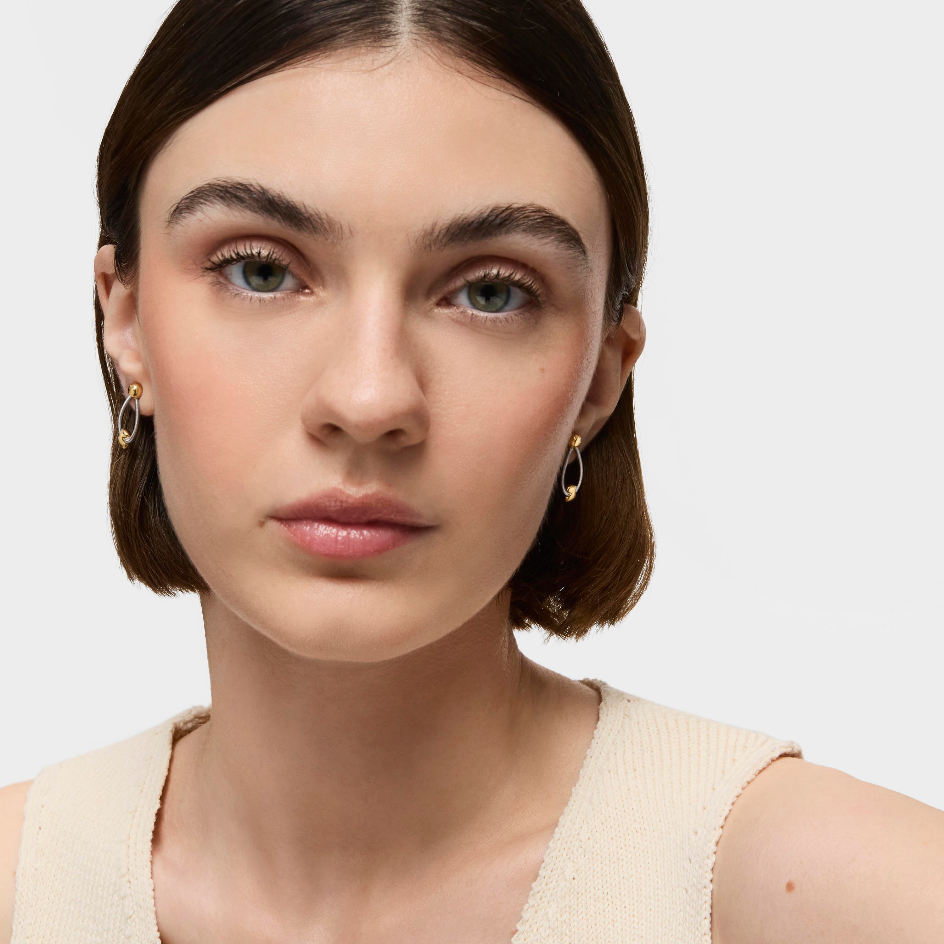 Short 18K solid gold and steel Earrings Mesh Tube