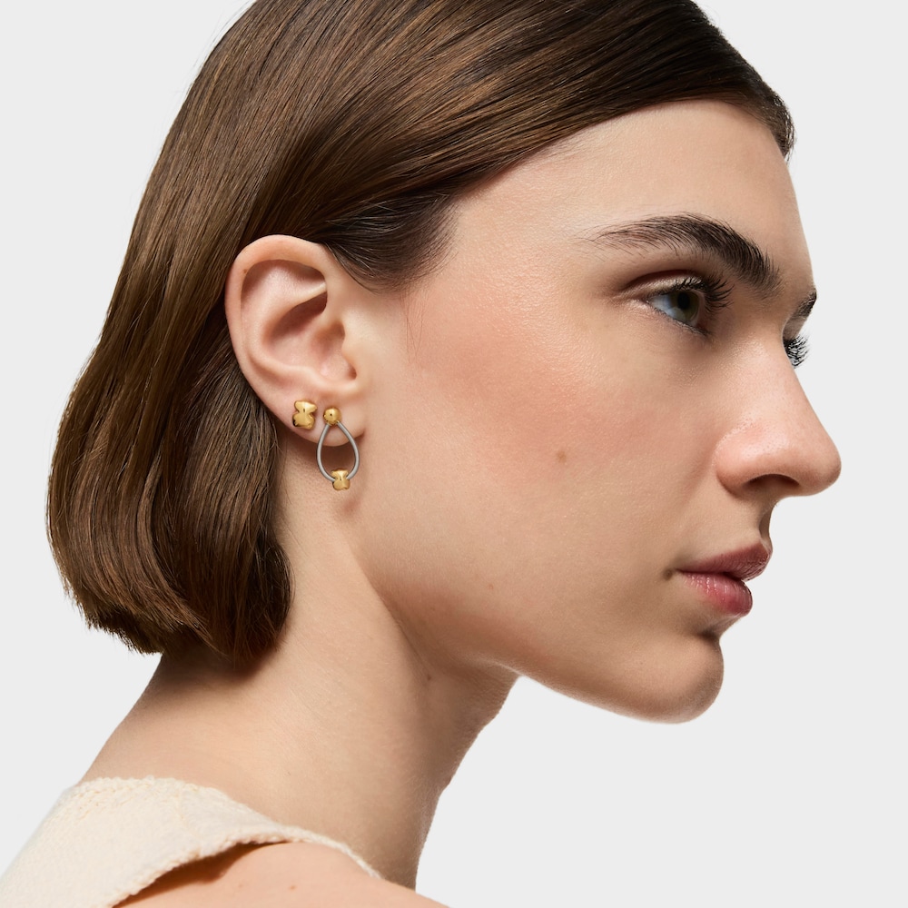 Short gold and steel Earrings Mesh Tube image number 4