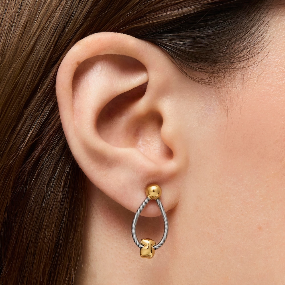 Short gold and steel Earrings Mesh Tube image number 5