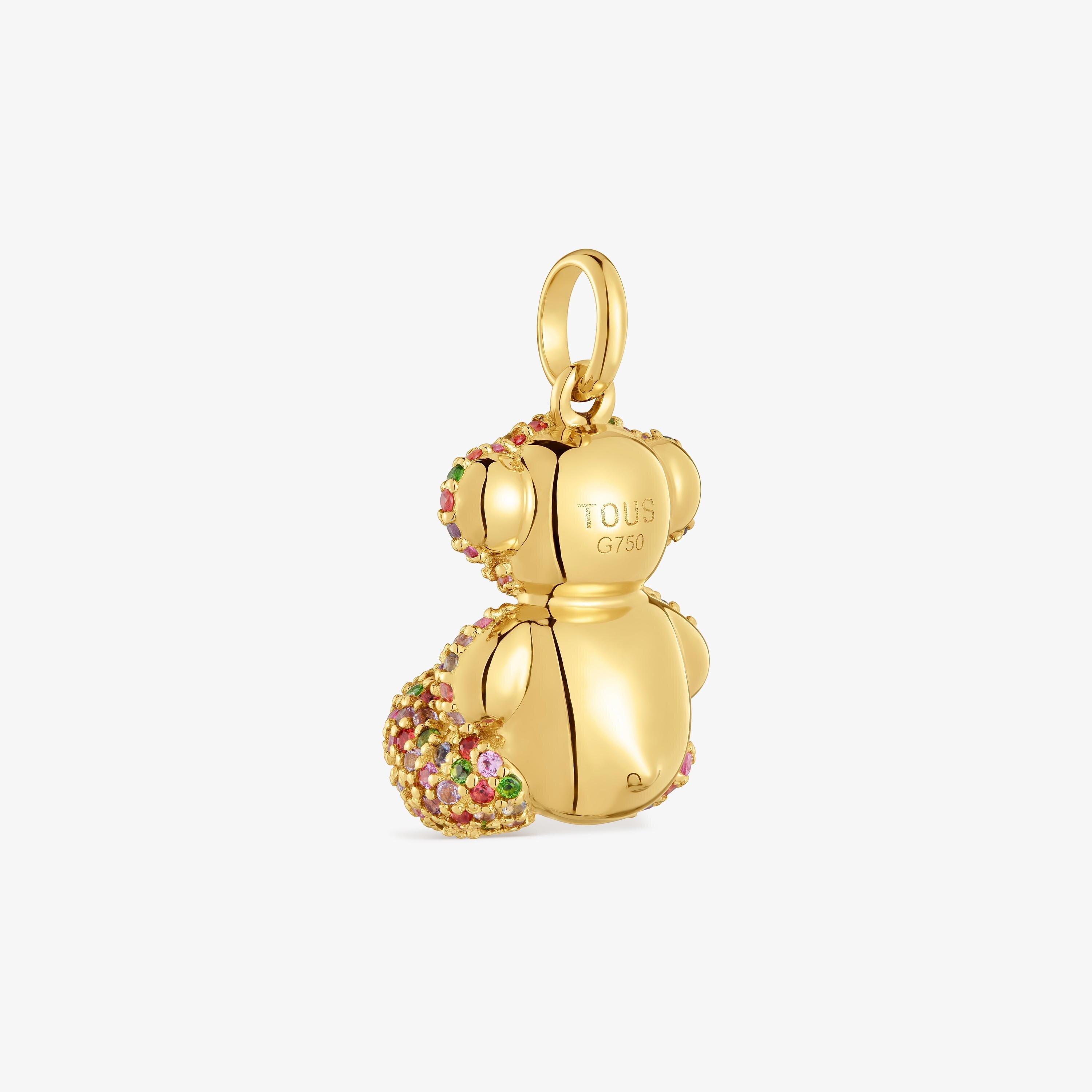 Medium 18K solid gold and gems pendant Bold Bear