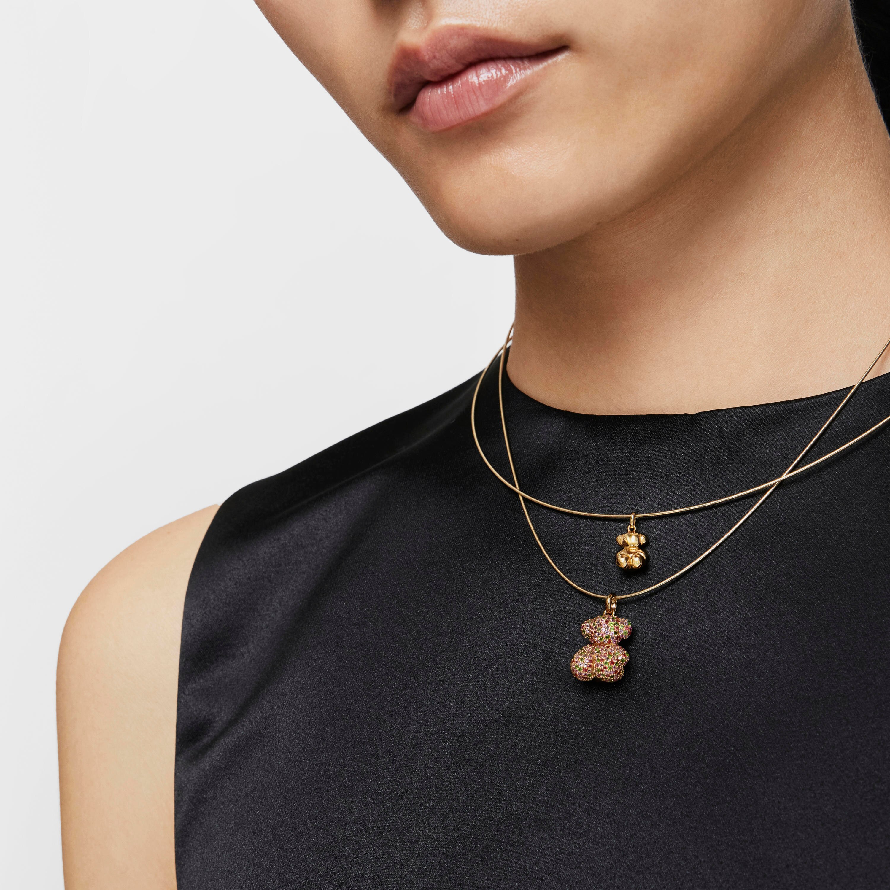 Medium 18K solid gold and gems pendant Bold Bear
