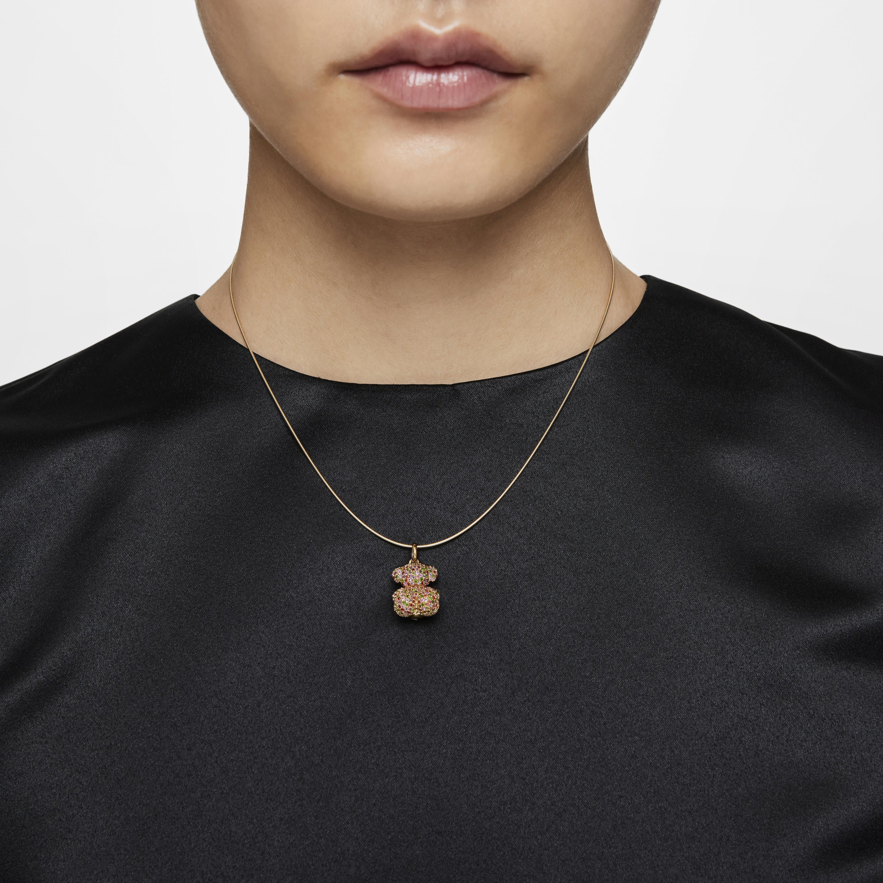 Medium 18K solid gold and gems pendant Bold Bear