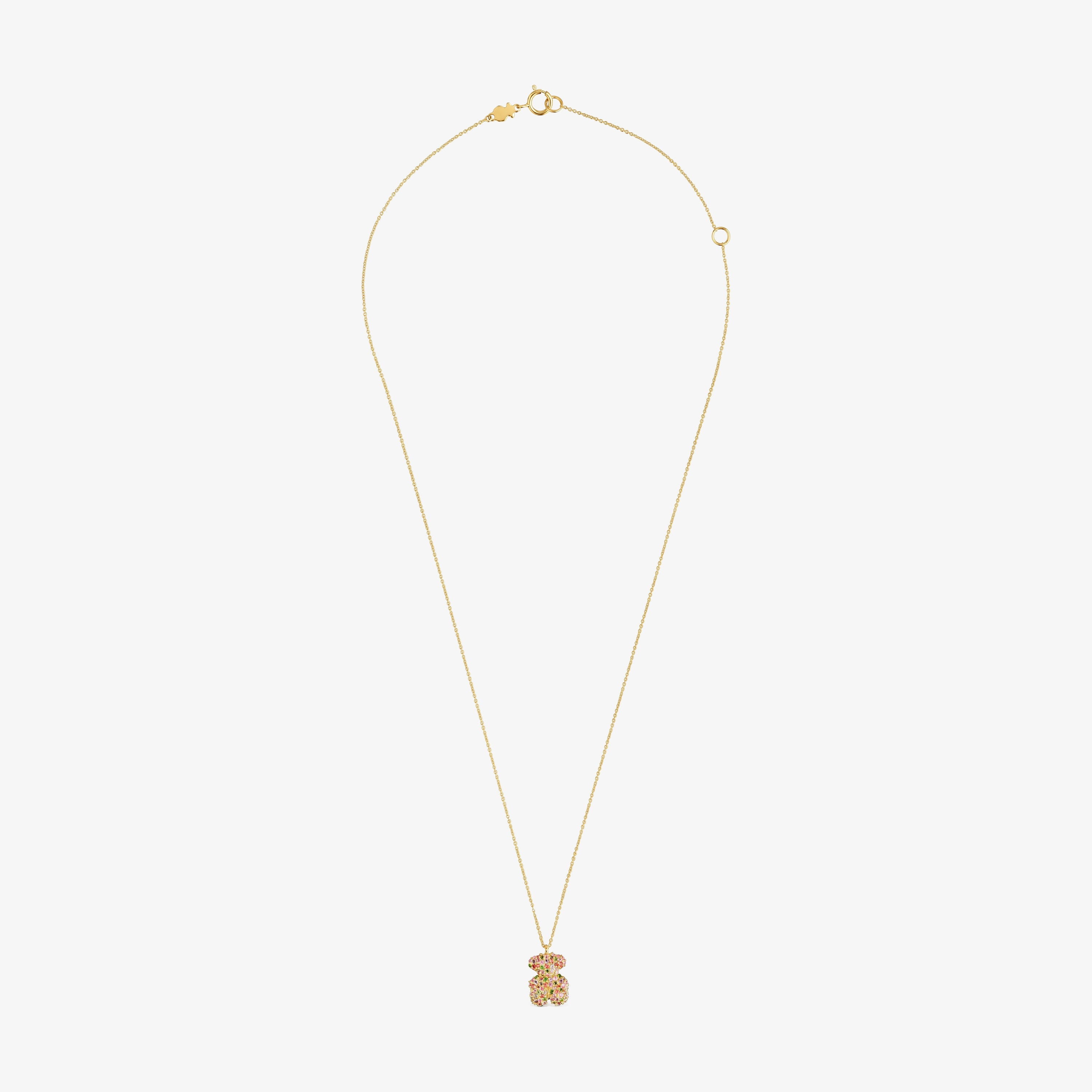 Gemstone and 18K solid gold Bold Bear necklace