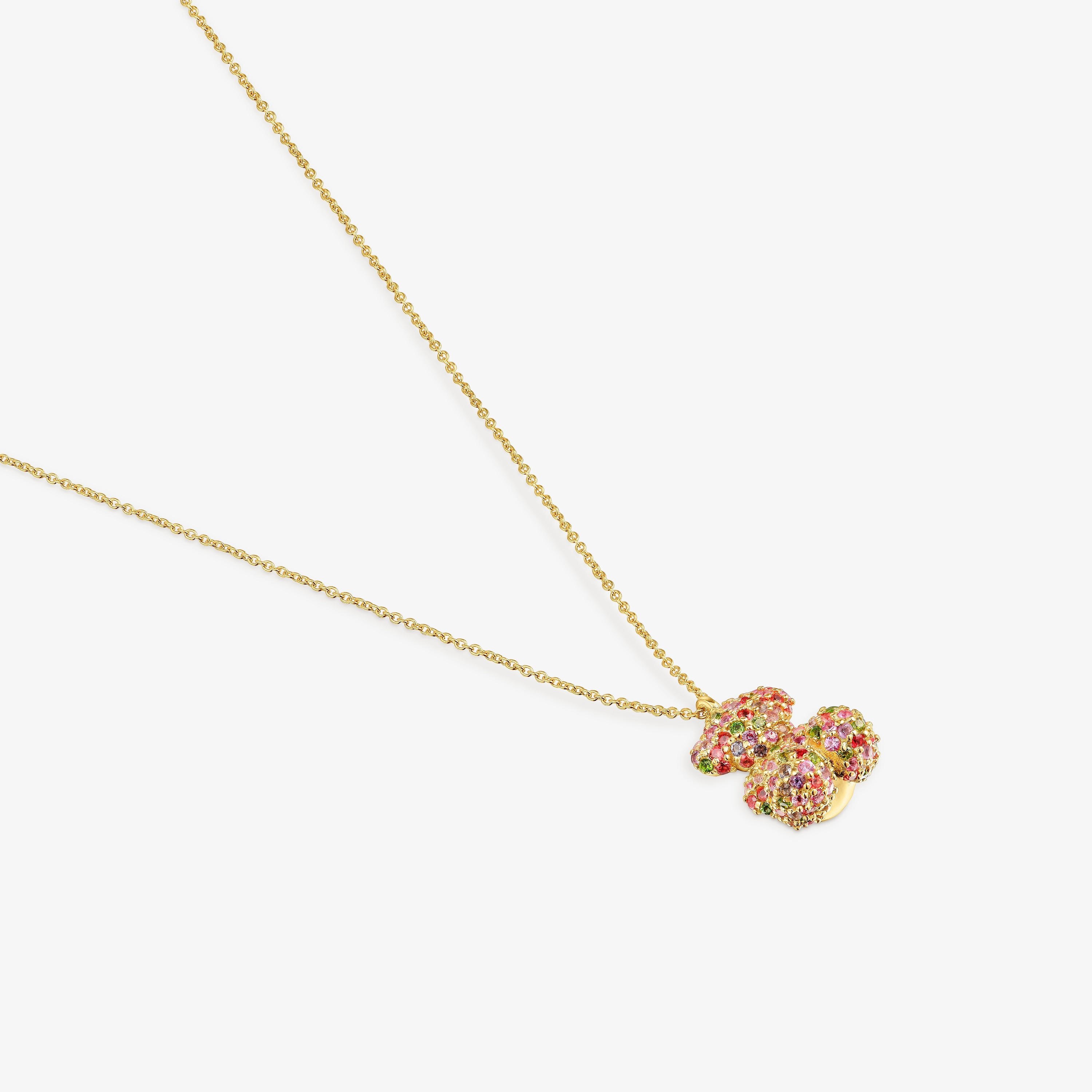 Gemstone and 18K solid gold Bold Bear necklace