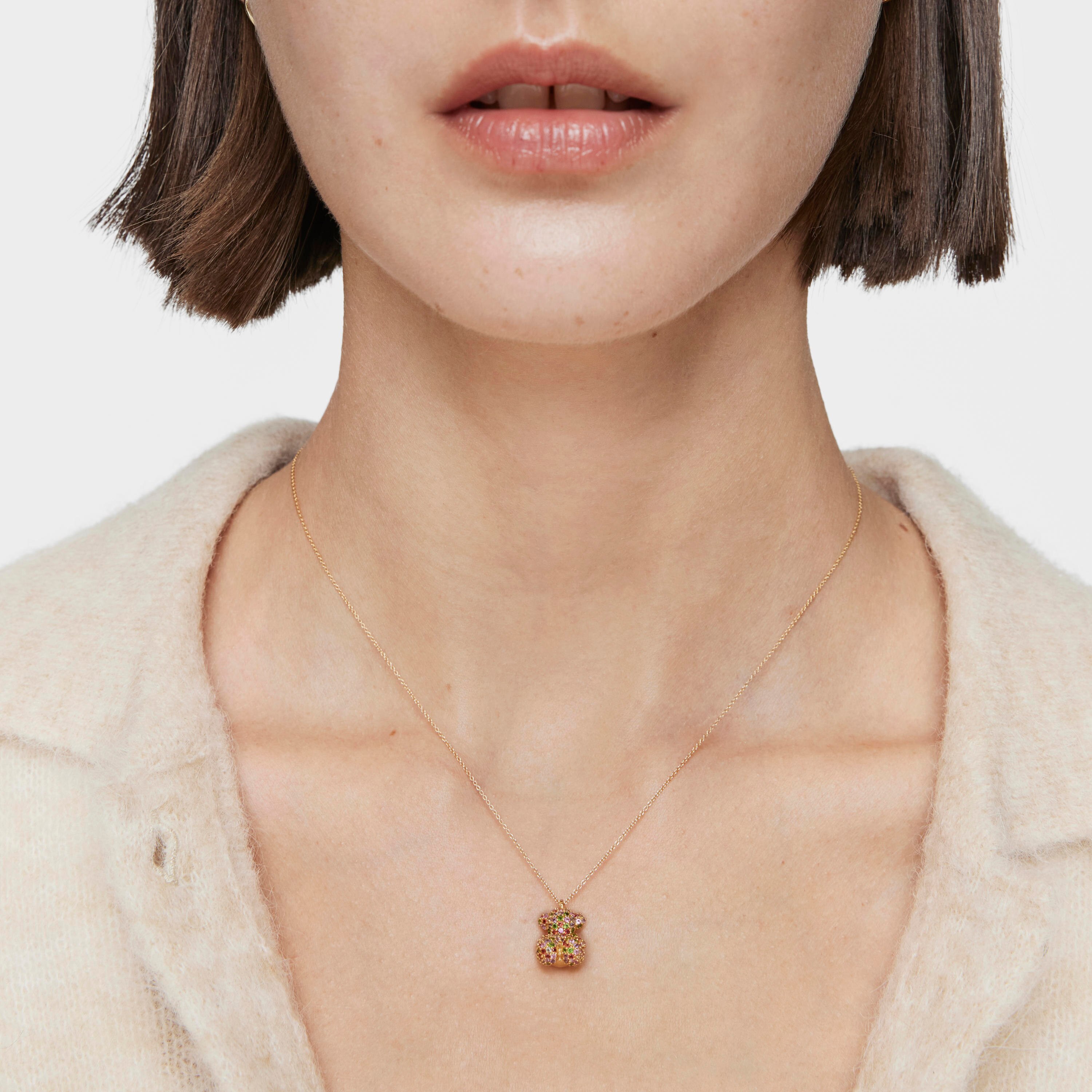 Gemstone and 18K solid gold Bold Bear necklace | TOUS
