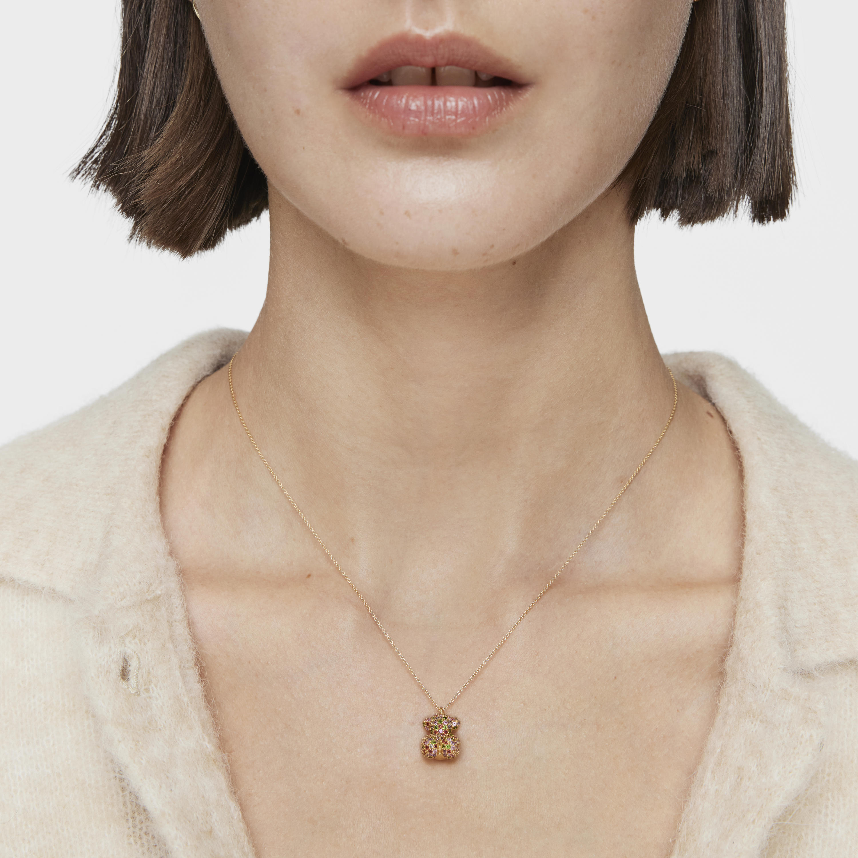 Collar corto oso de oro y gemas Bold Bear