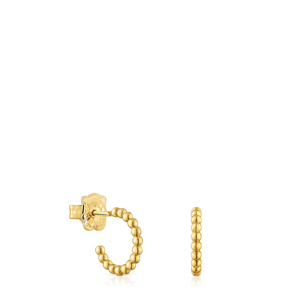 Pendientes aro cortos bolas con baño de oro 18 kt sobre plata 15 mm Basicos Pendientes aro cortos bolas con baño de oro 18 kt sobre plata 15 mm Basicos