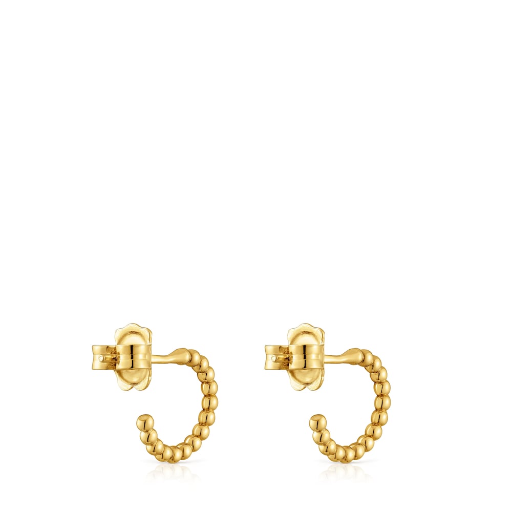 Pendientes aro cortos bolas con baño de oro 18 kt sobre plata 15 mm Basicos Pendientes aro cortos bolas con baño de oro 18 kt sobre plata 15 mm Basicos