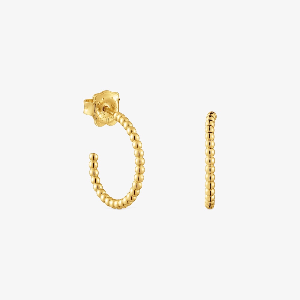 Pendientes aro cortos bolas con ba&ntilde;o de oro 18 kt sobre plata 15 mm Basicos