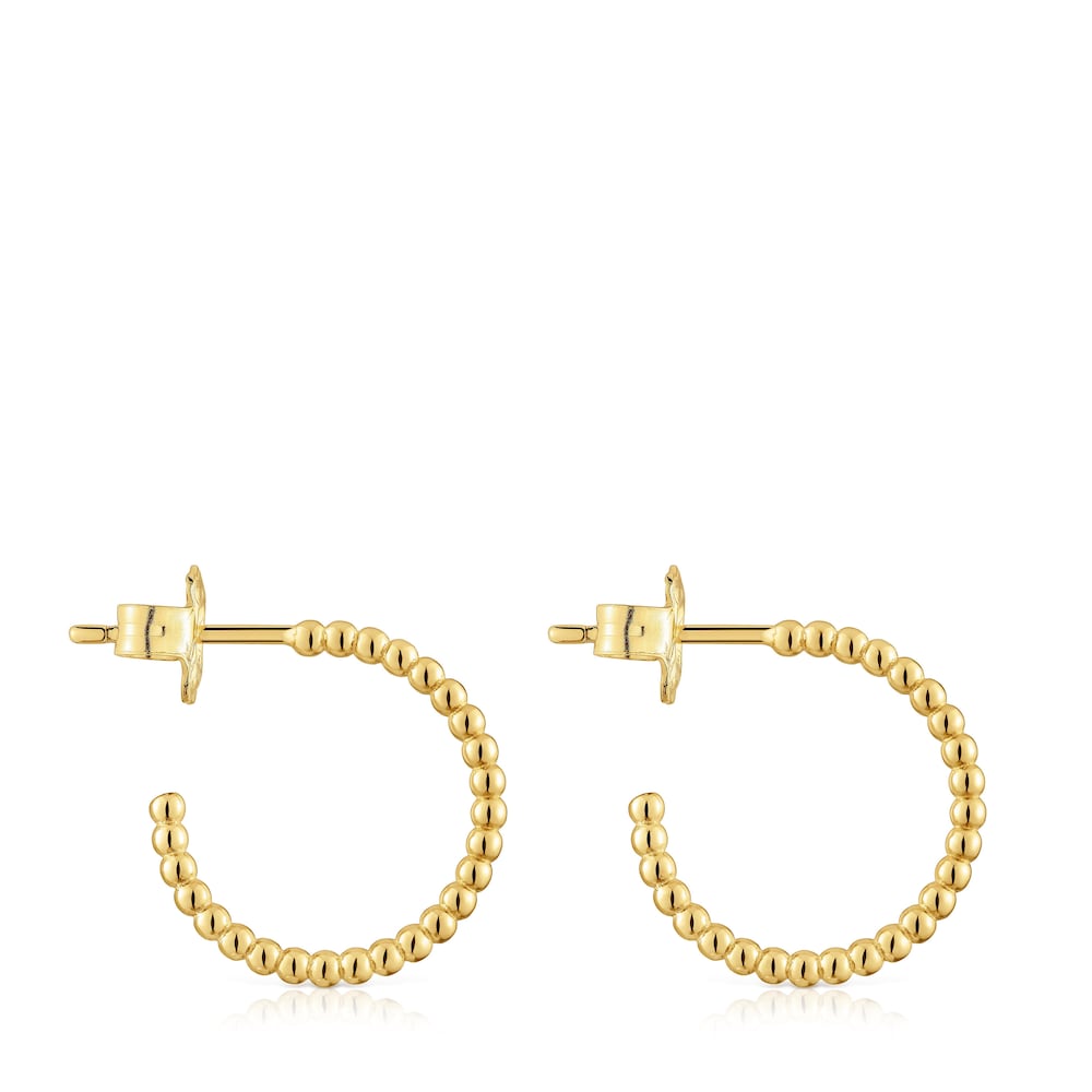 Pendientes aro cortos bolas con baño de oro 18 kt sobre plata 15 mm Basicos Pendientes aro cortos bolas con baño de oro 18 kt sobre plata 15 mm Basicos